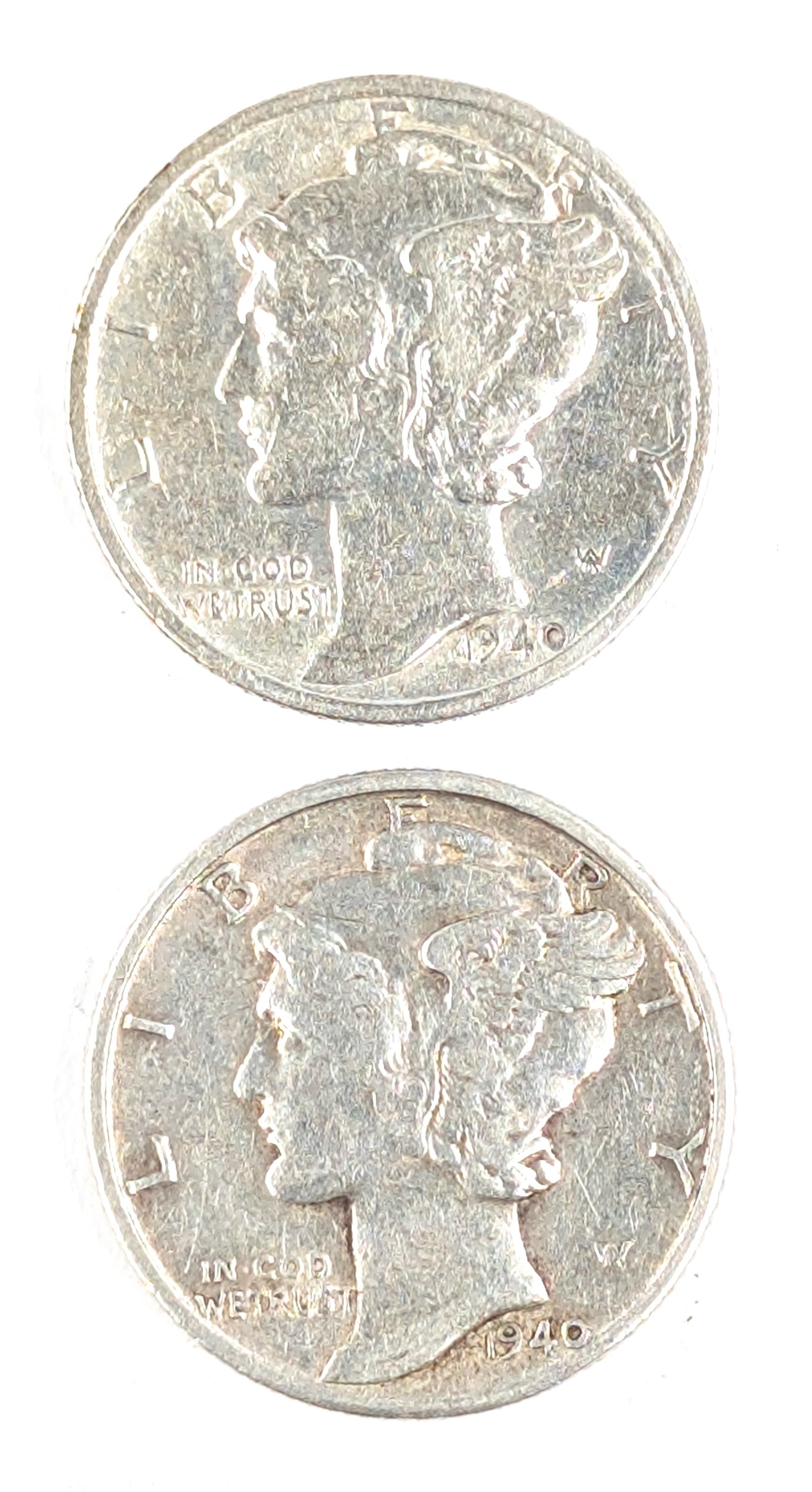 Lot of 2 Silver Mercury Dimes - 1940 D/S: Silver 