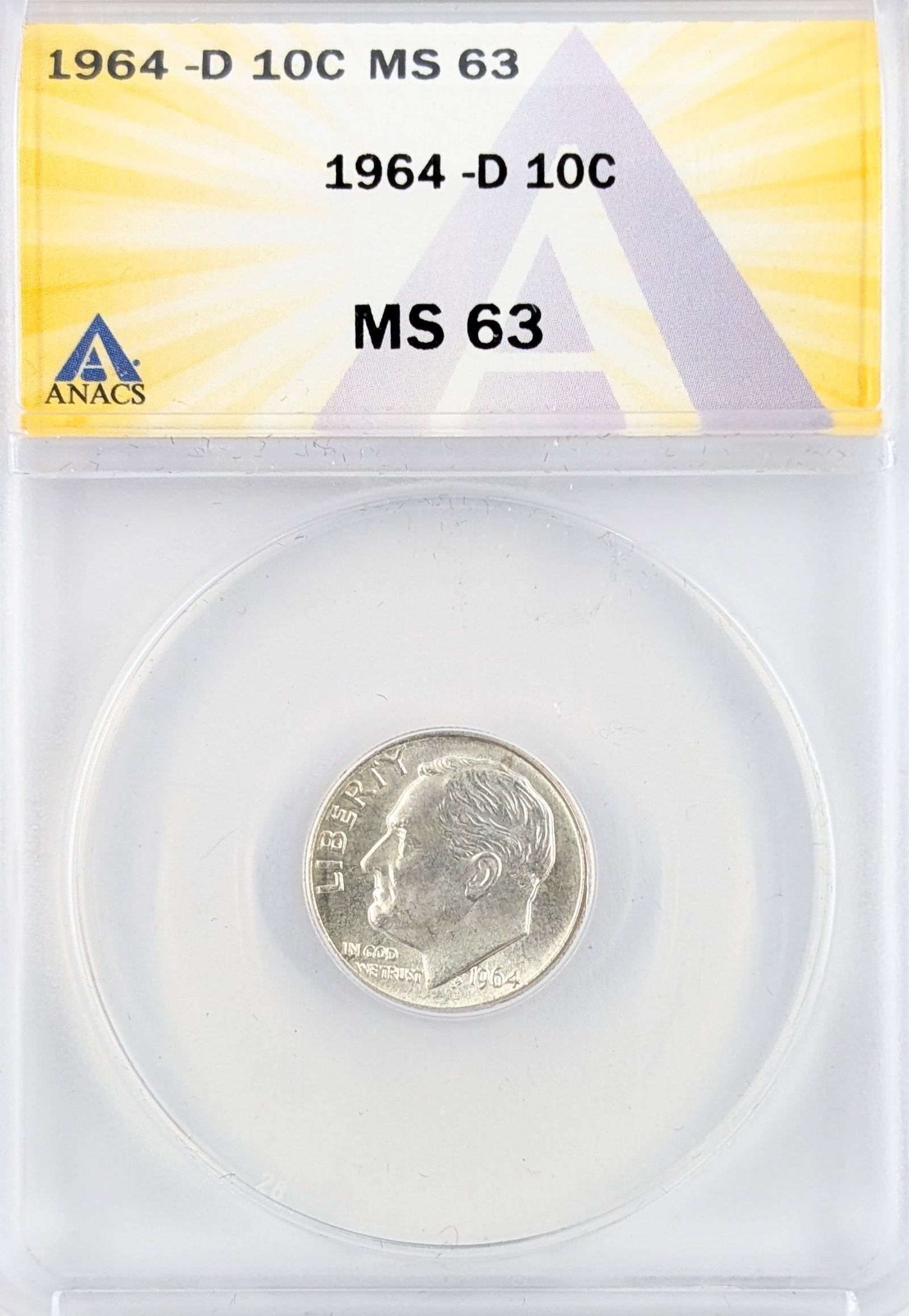 ANACS 1964-D MS63 Silver Roosevelt Dime (1 of 2)