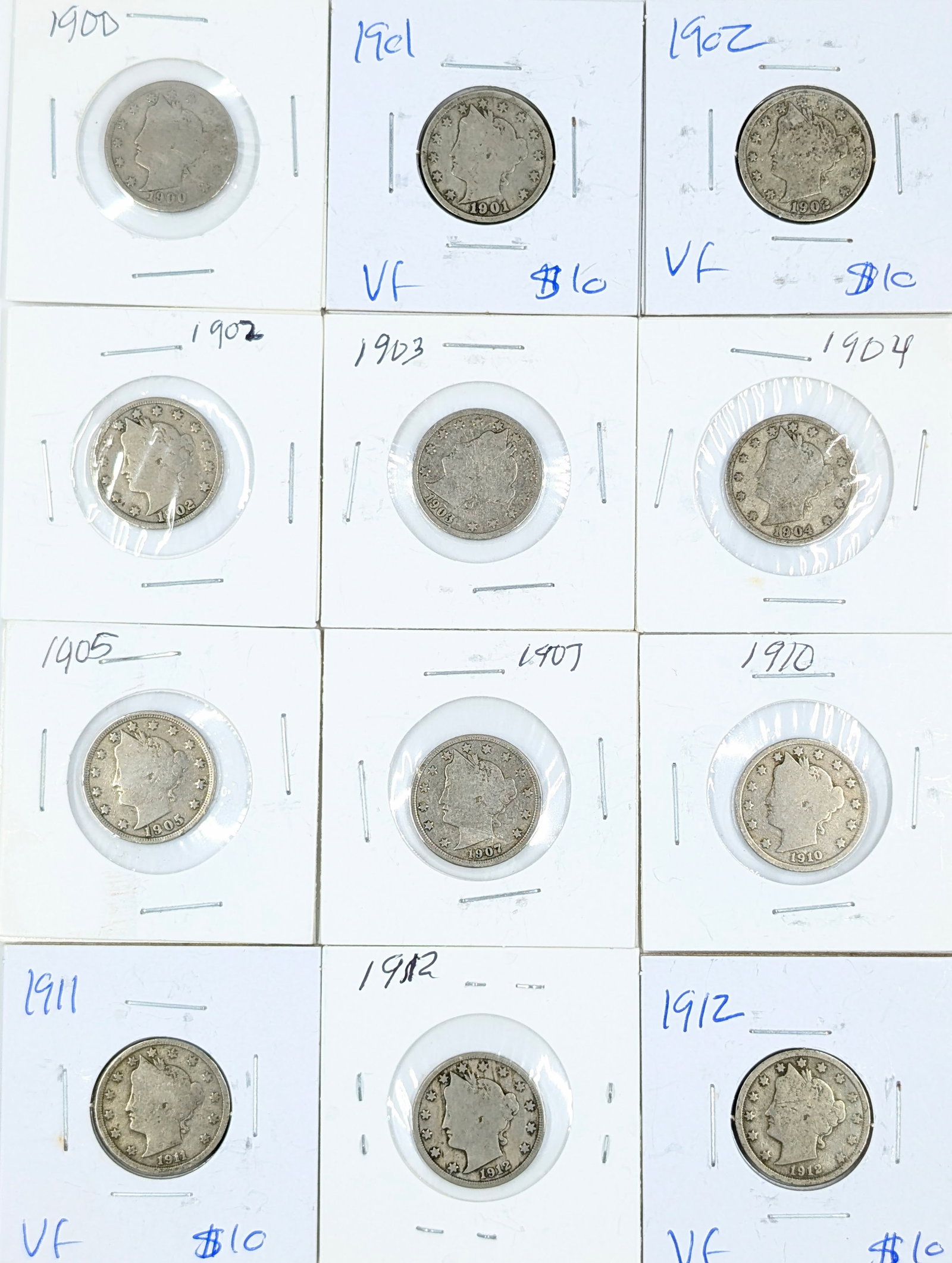 Lot of 12 Liberty V Nickels - 1900-1912 (1 of 2)