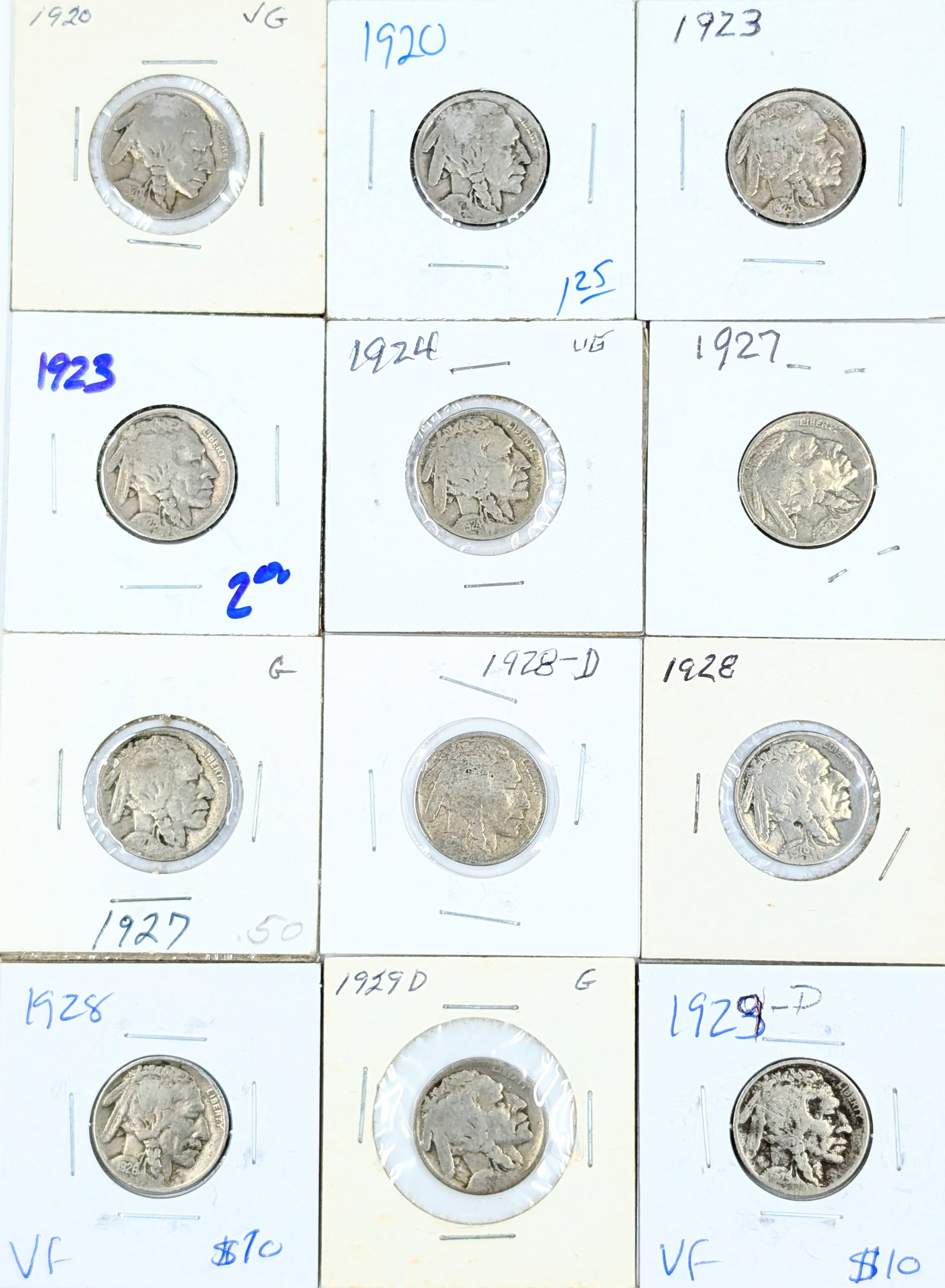 Lot of 12 Buffalo Head Nickels - 1920-1929: Coin 