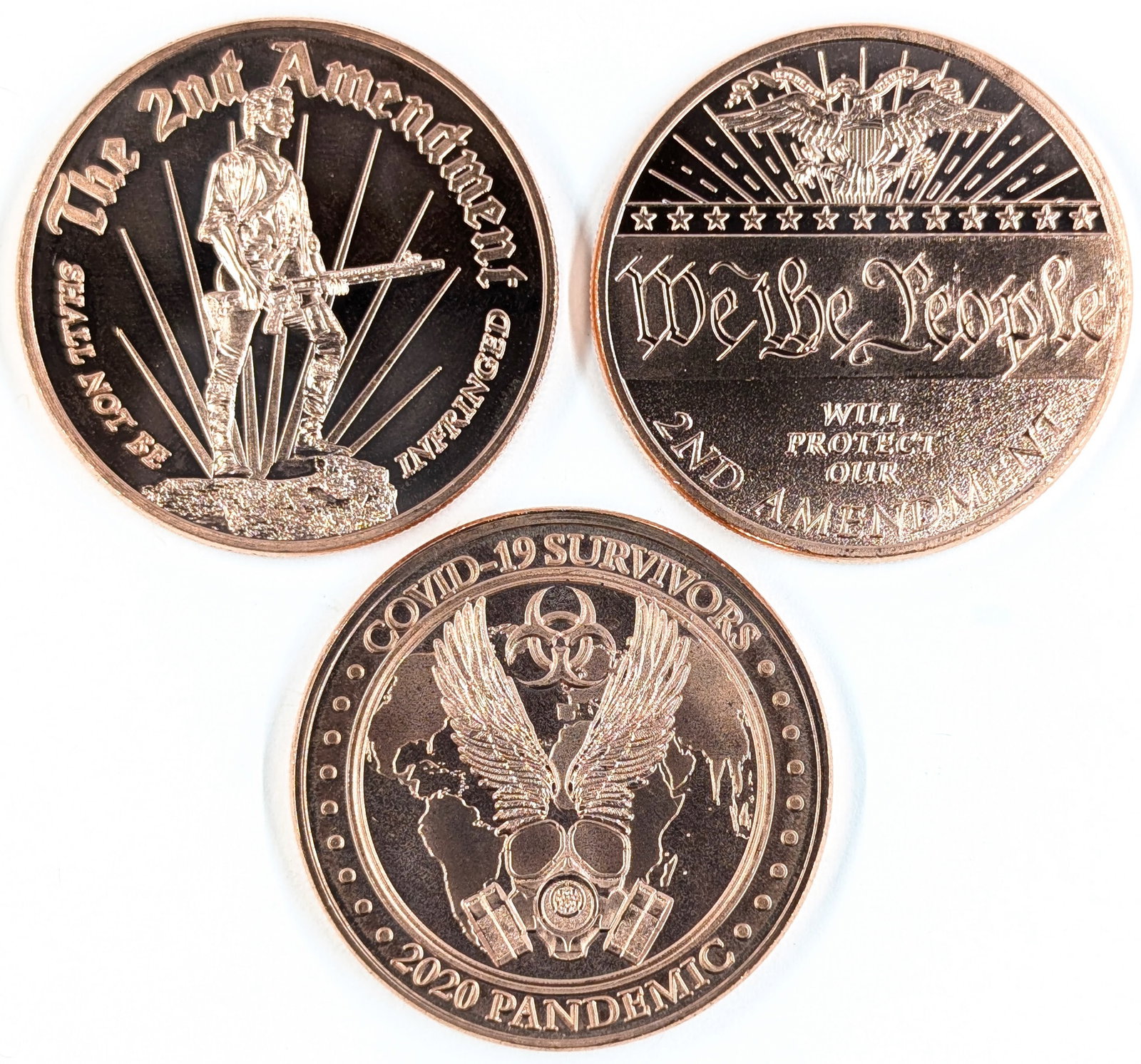 Lot of 2 - 1 Ounce (each) Fine .999 Copper Rounds - 2nd Amendments & Covid (1 of 2)