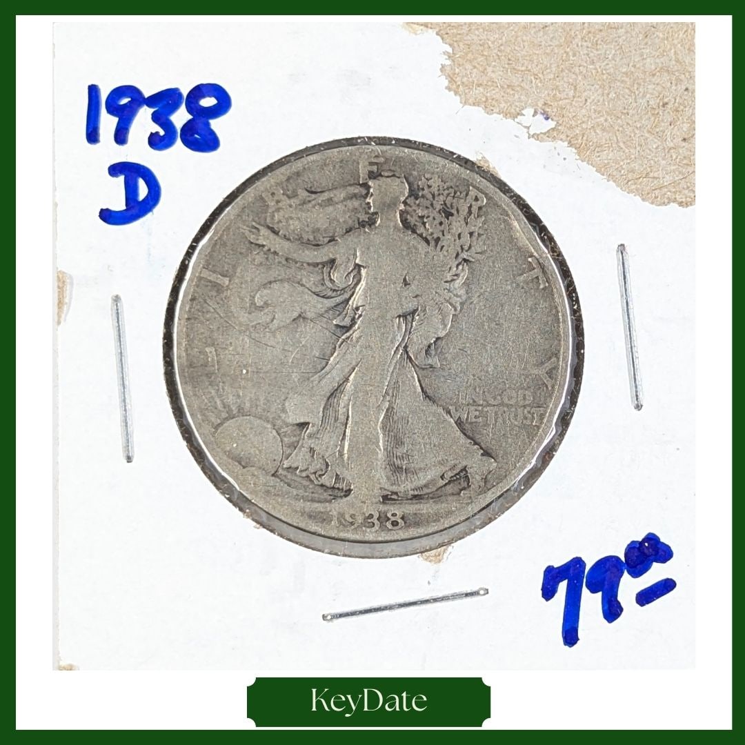 1938-D Silver Walking Liberty Half Dollar - KEY DATE: Silver 