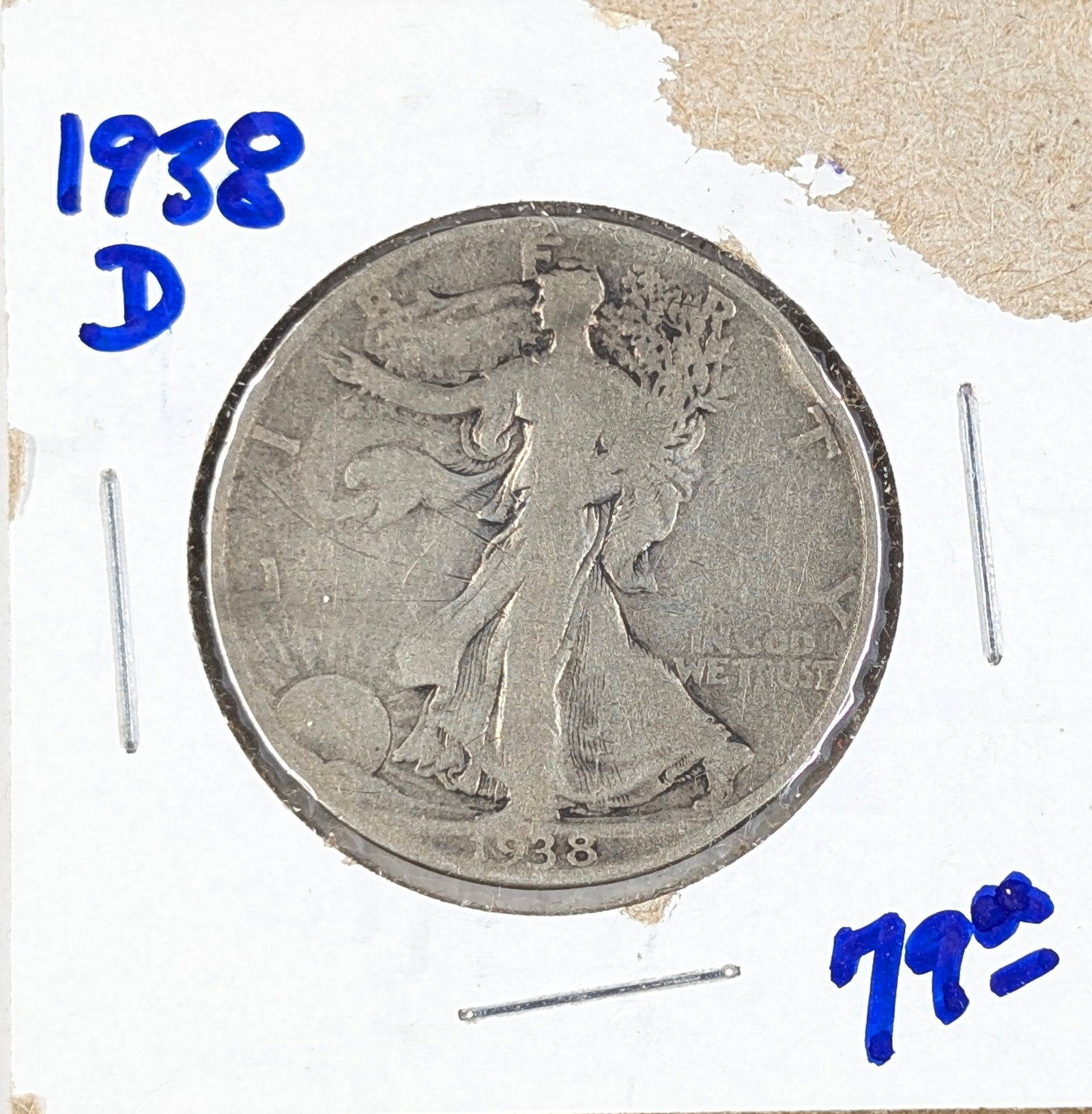 1938-D Silver Walking Liberty Half Dollar - KEY DATE - 3