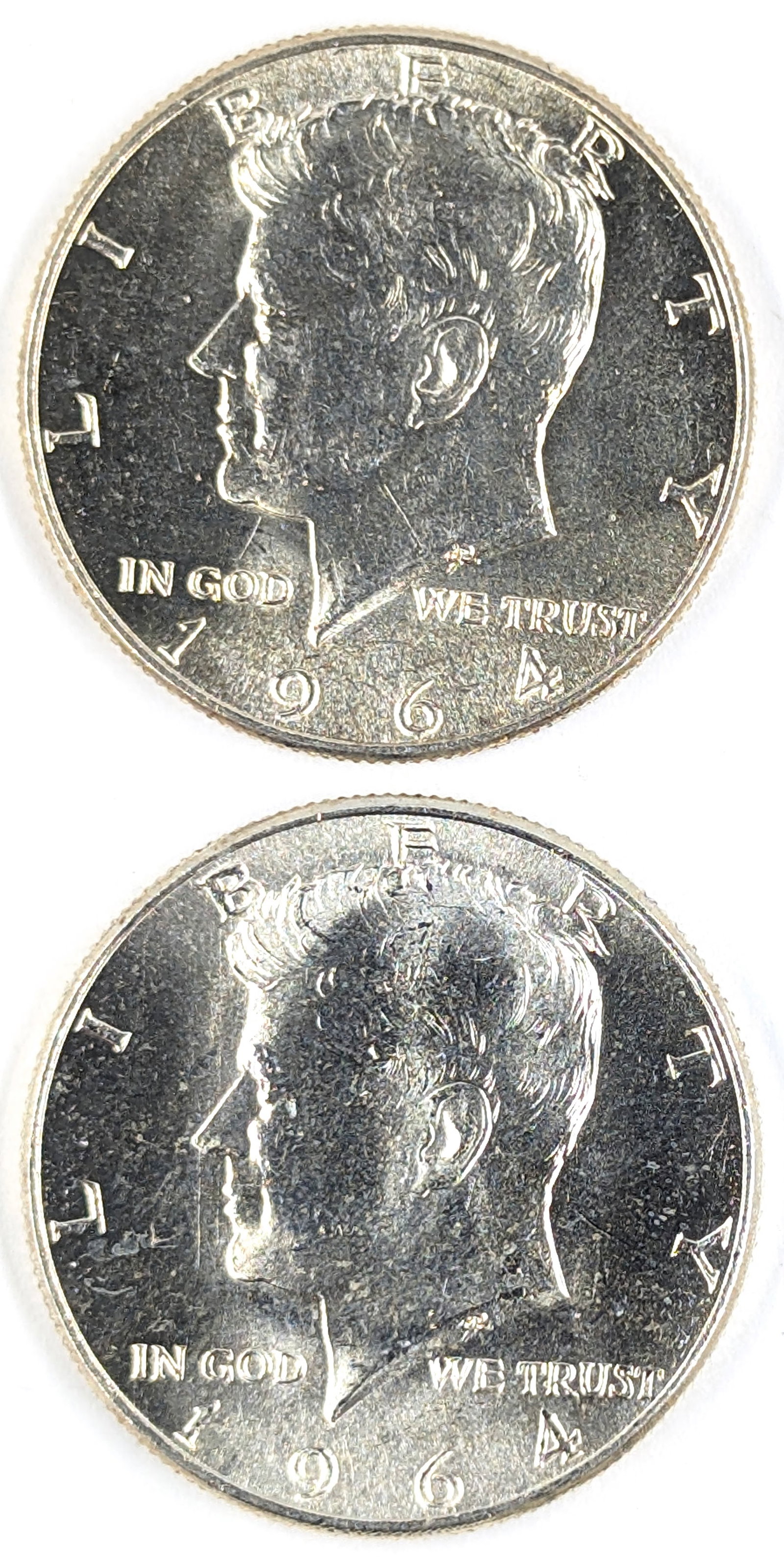 Lot of 2 Uncirculated Silver 1964 John F Kennedy Half Dollars: Silver 