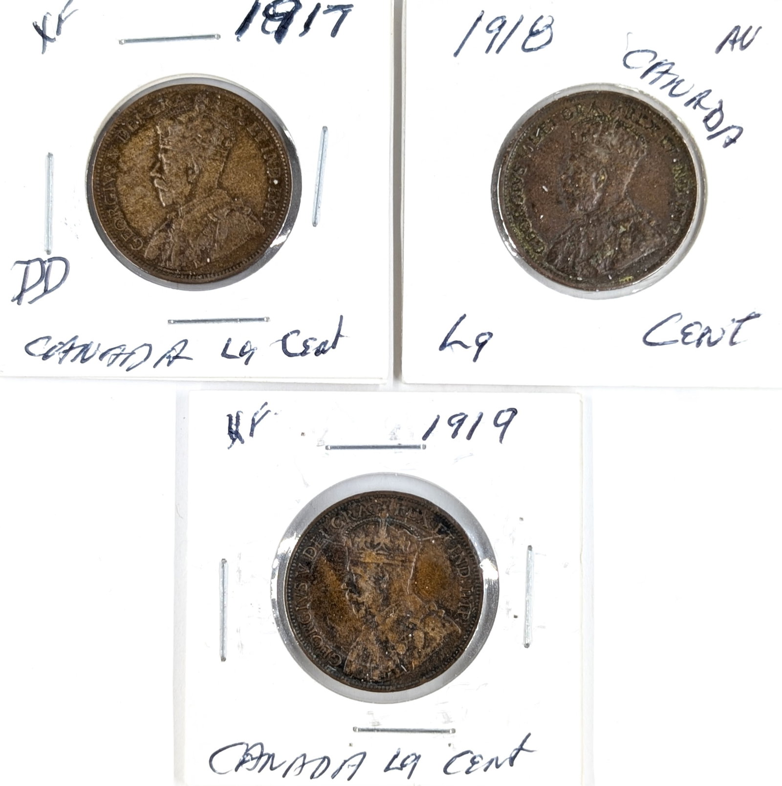 Lot of 3 Canadian Cents - 1917, 1918, 1919: Coin 