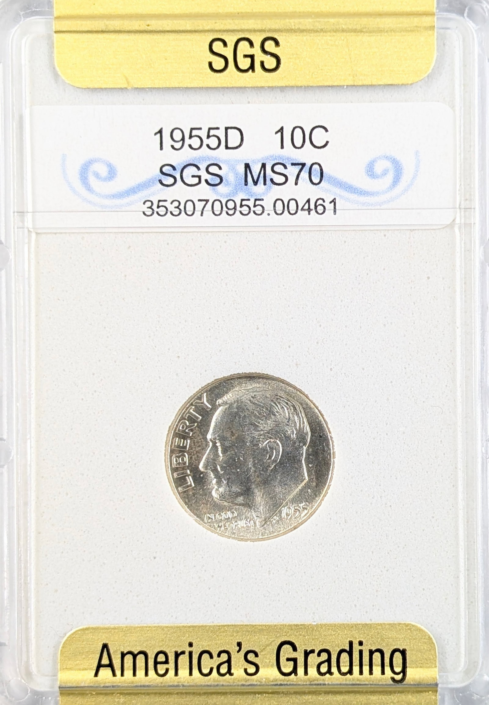 SGS 1955-S MS70 Silver Roosevelt Dime (1 of 2)