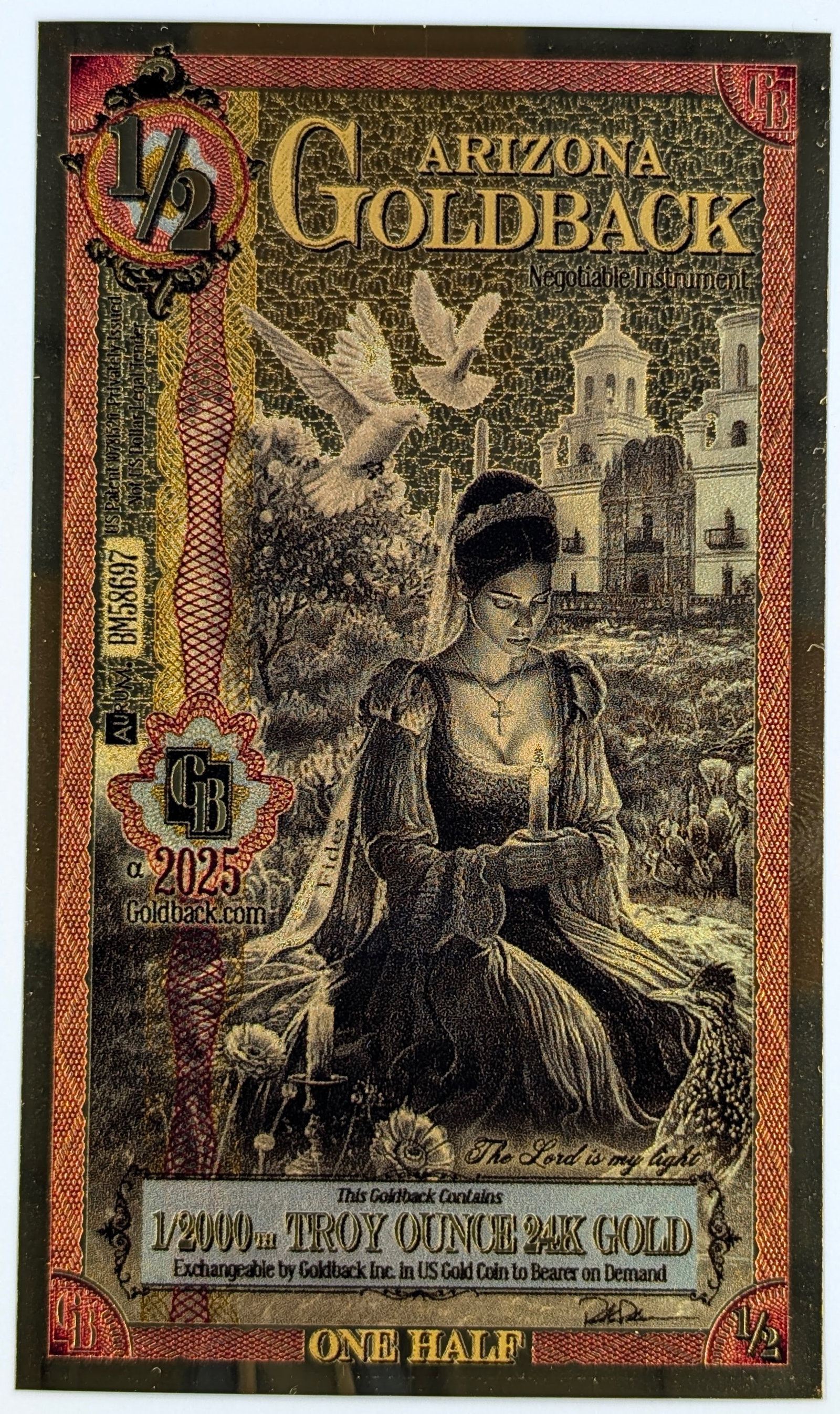 2025 1/2 Arizona Goldback 1/2000th Troy Ounce 24K Gold (1 of 2)