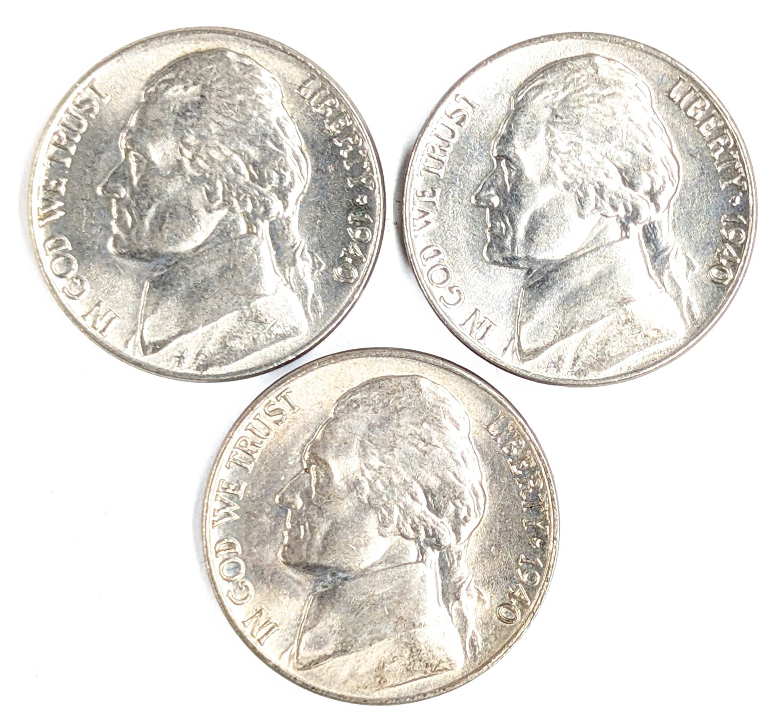 Lot of 3 Uncirculated Jefferson Nickels - 1940 P/D (1 of 2)