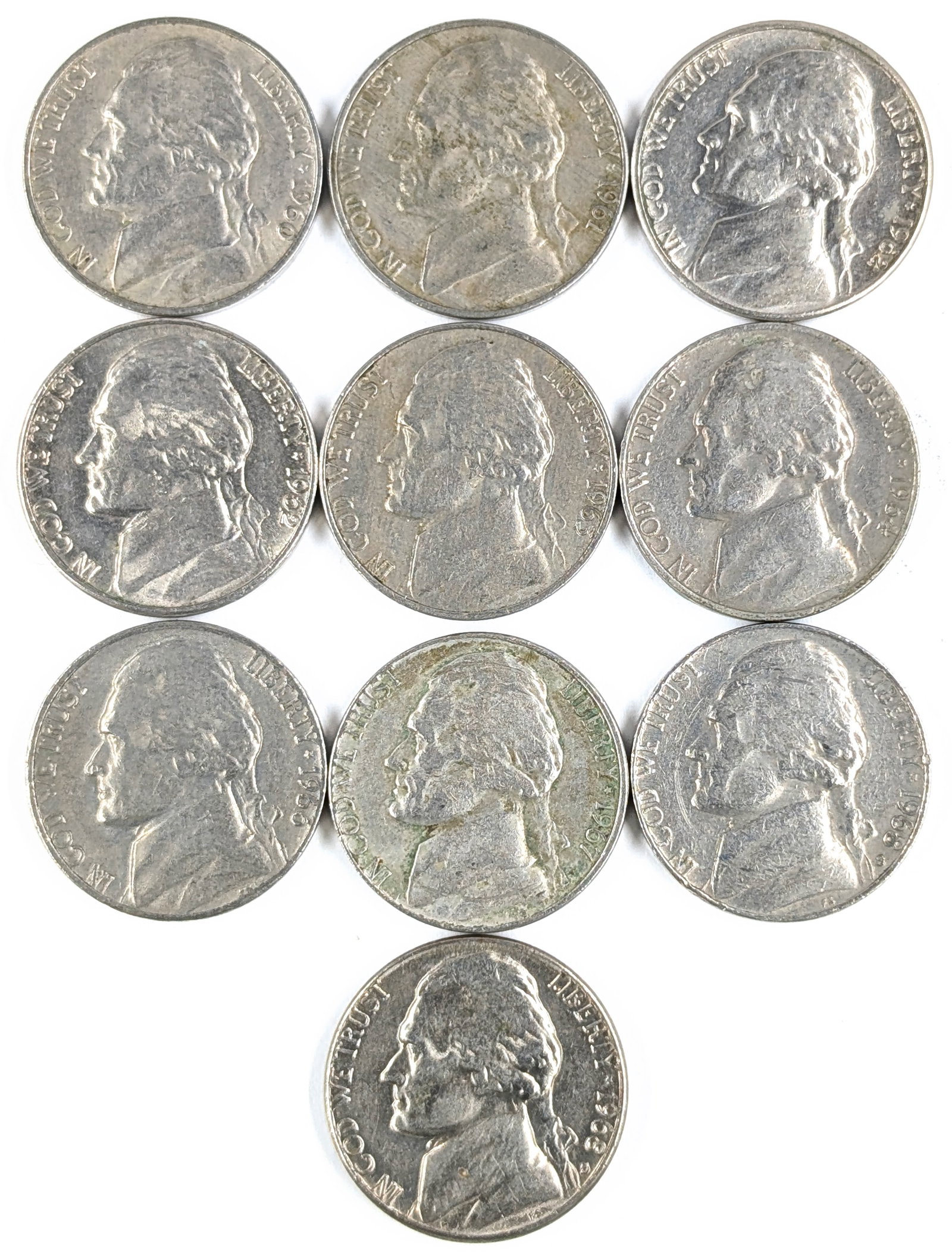 Lot of 10 Jefferson Nickels - 1960-1968 (1 of 2)