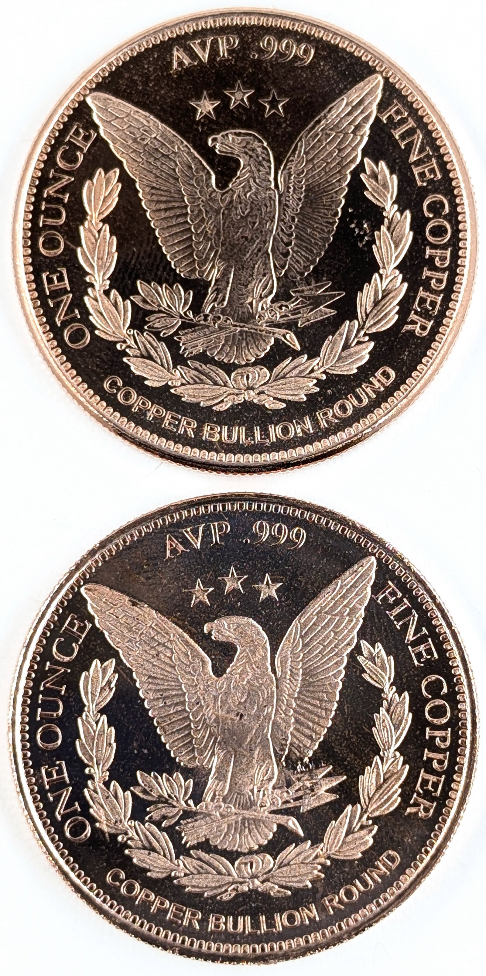 Lot of 2 - 1 Ounce (each) Fine .999 Copper Rounds - Liberty & Indian Head - 2