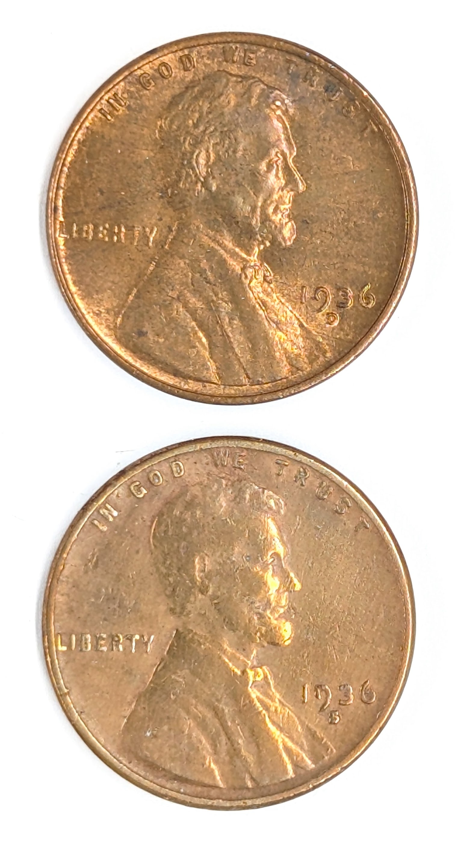 Lot of 2 Uncirculated Wheat Cents - 1936 D/S: Coin 