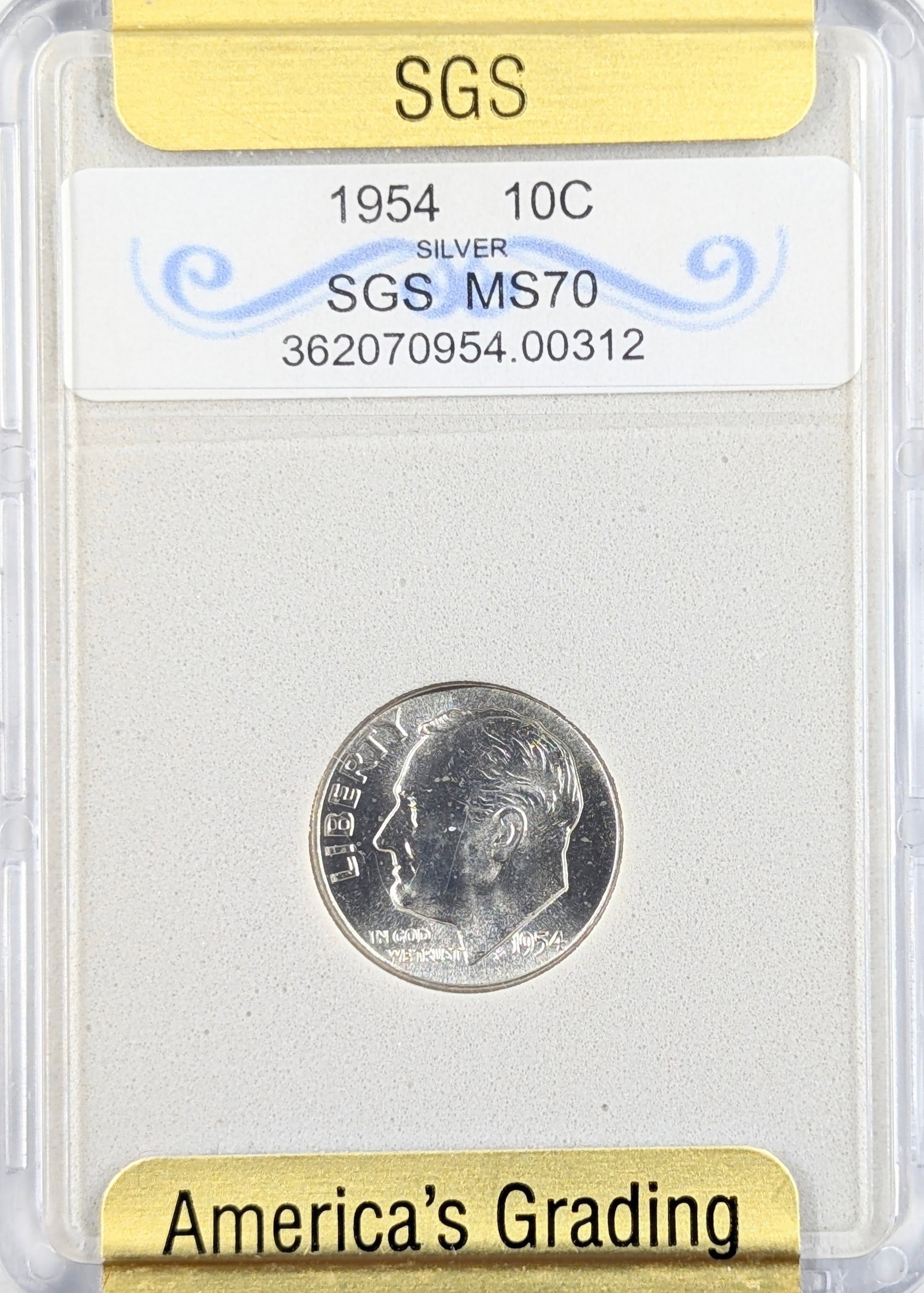 SGS 1954 MS70 Silver Roosevelt Dime (1 of 2)