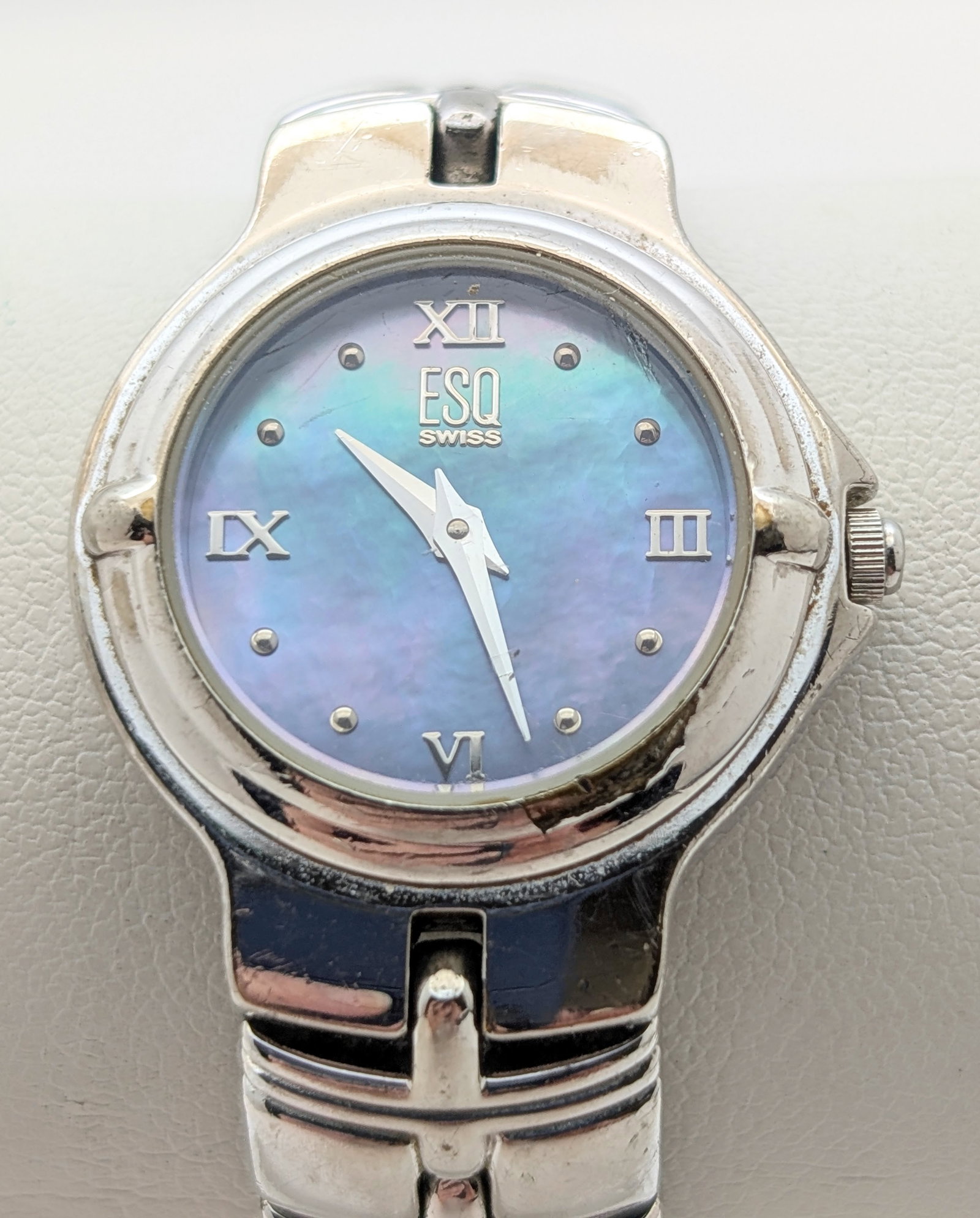 ESQ Swiss Quartz Movado Muse Steel Ladies Watch w/ Blue Mother of Pearl Dial - 2