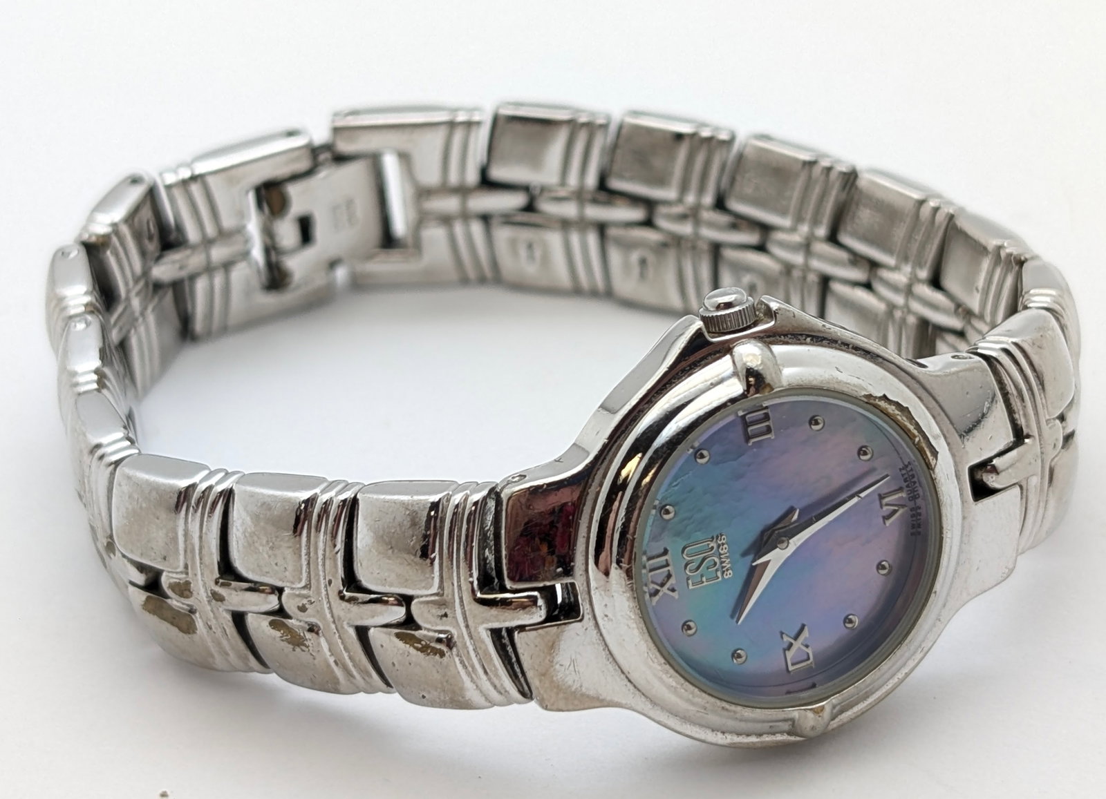 ESQ Swiss Quartz Movado Muse Steel Ladies Watch w/ Blue Mother of Pearl Dial - 3