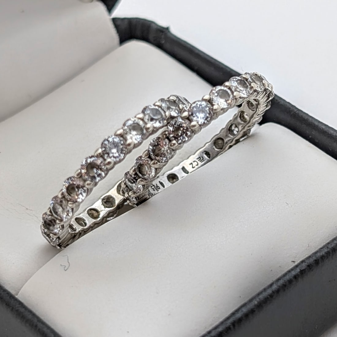 Lot of 2 Sterling Silver Eternity Ladies Rings w/ CZ's: Size 8 Size 7 