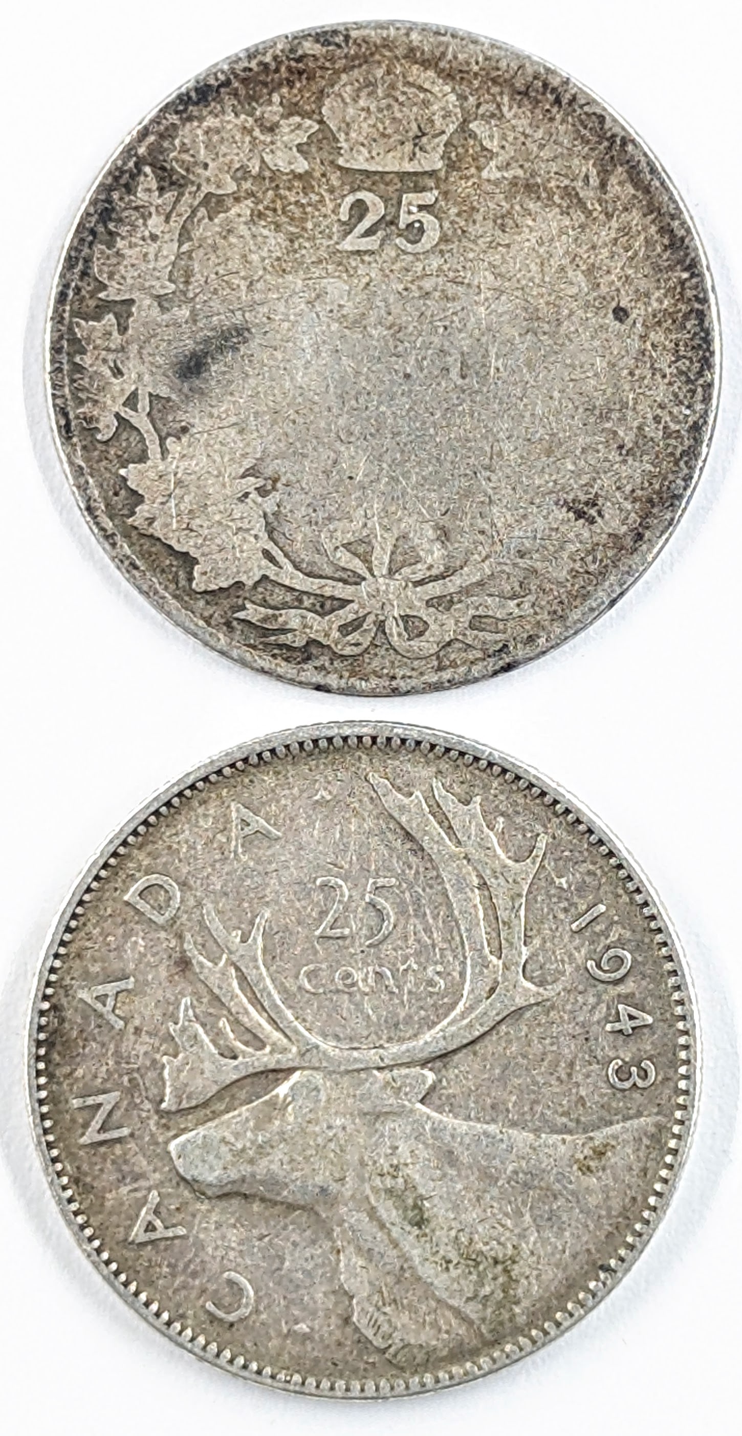 Lot of 2 Canadian Silver Quarters: 80% Silver 