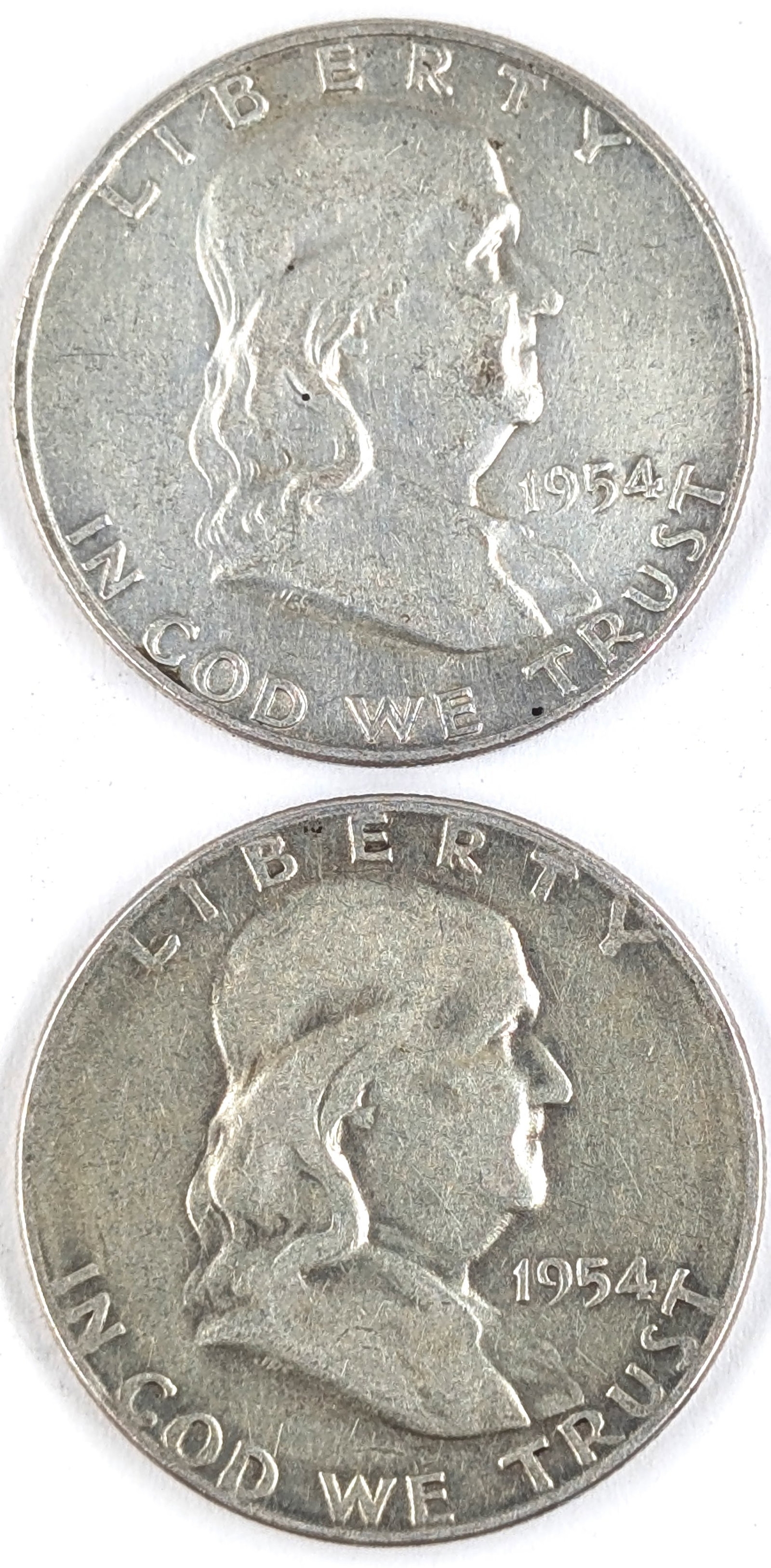Lot of 2 Silver Franklin Half Dollars - 1954 D/S (1 of 2)