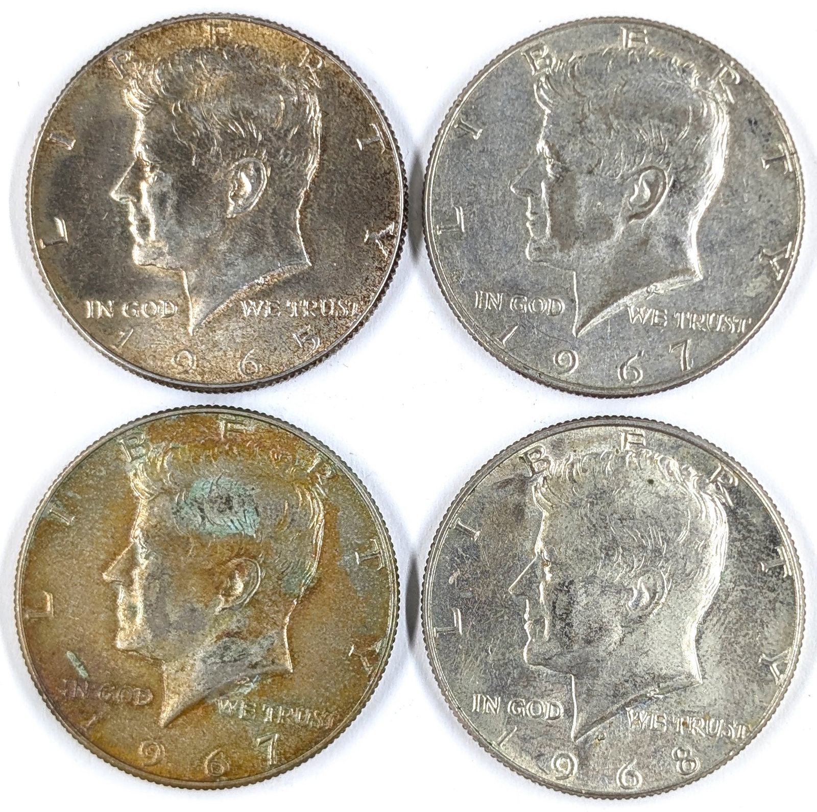 Lot of 4 Silver John F Kennedy Half Dollars - 1965-1968 (1 of 2)
