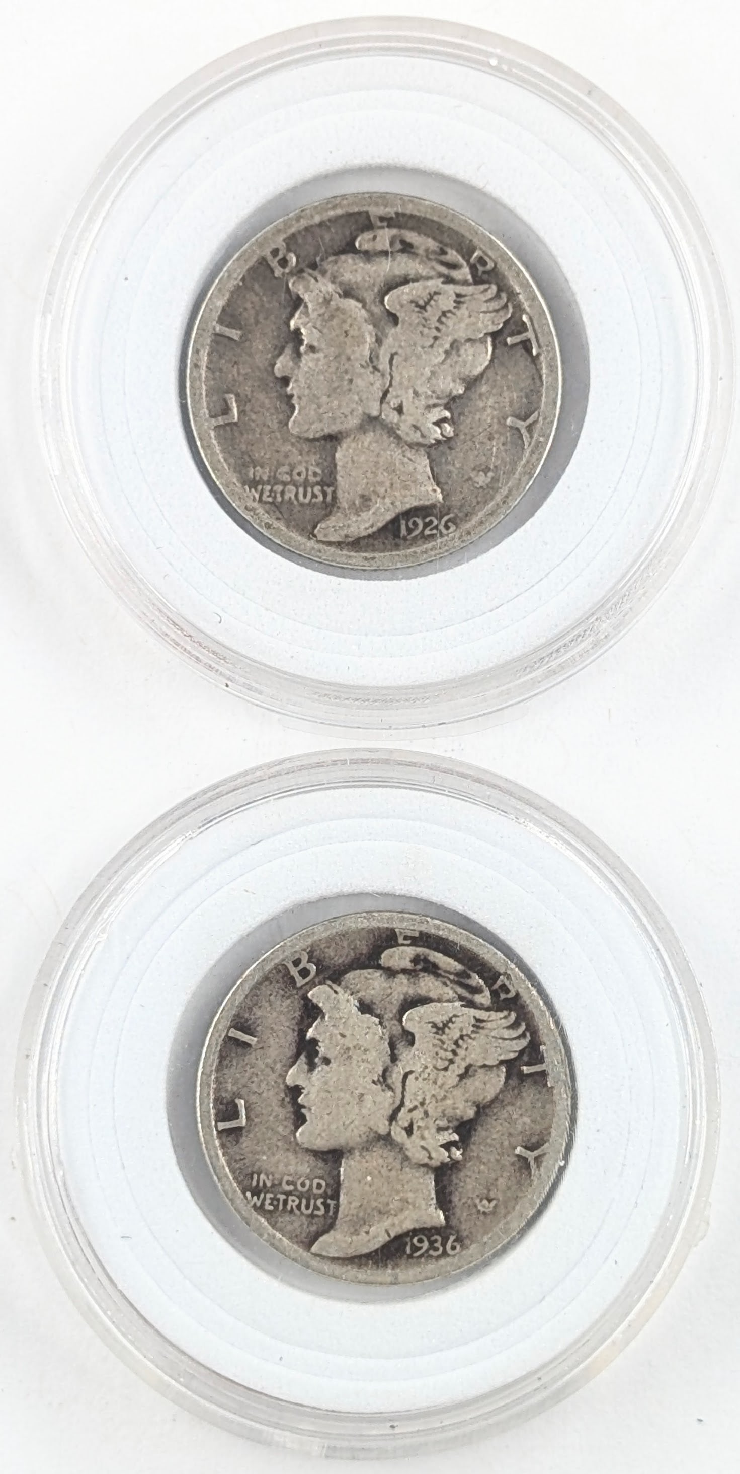 Lot of 2 Silver Mercury Dimes - 1926, 1936 (1 of 2)