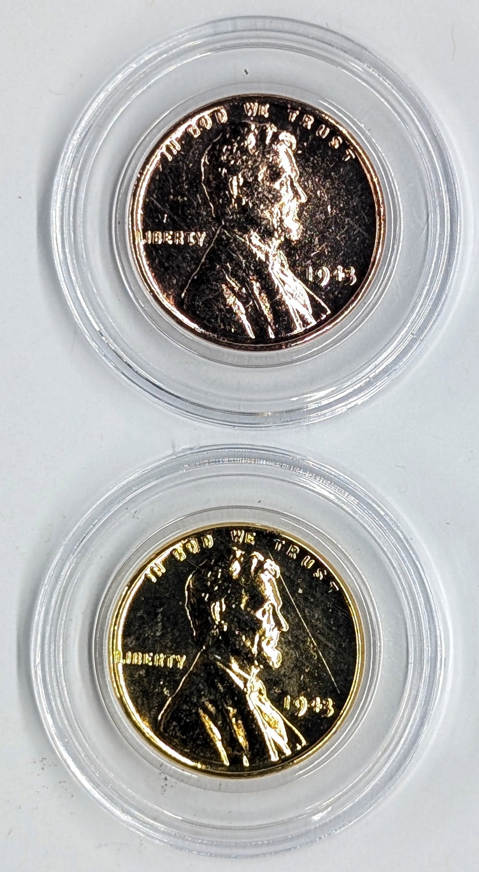 Lot of 2 Uncirculated 1943 Wheat Cents - 24K Gold & 22K Rose Gold plated - 2