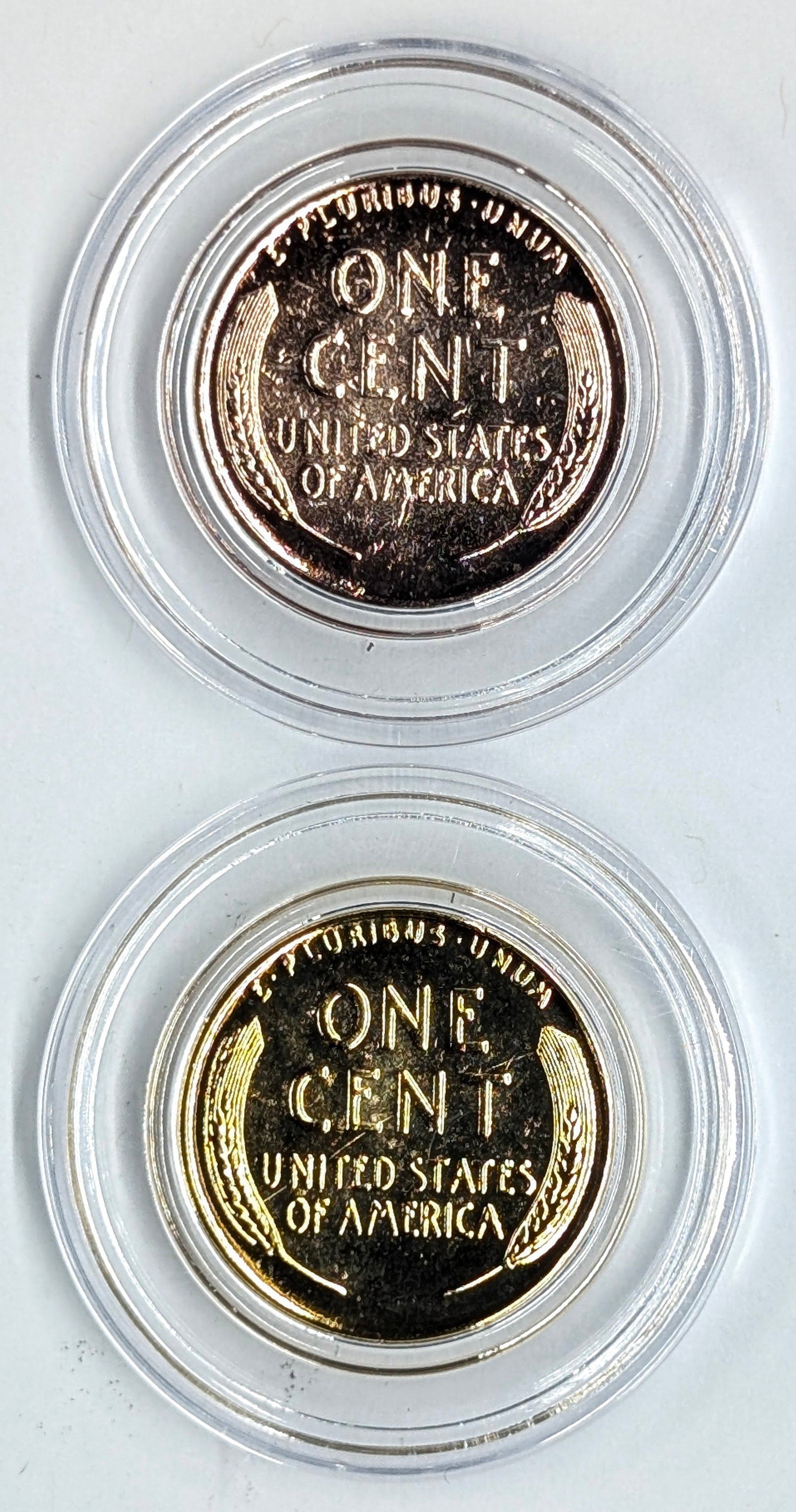 Lot of 2 Uncirculated 1943 Wheat Cents - 24K Gold & 22K Rose Gold plated - 3