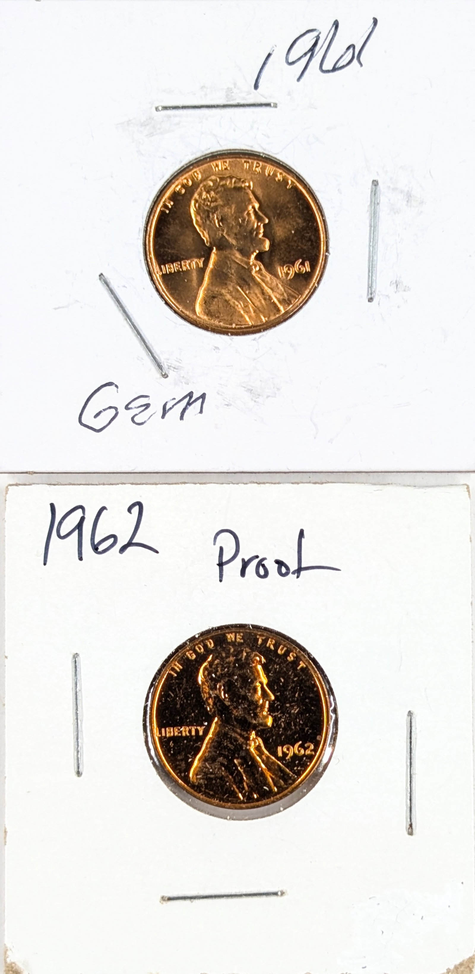 Lot of 2 Proof Lincoln Cents - 1961, 1962: Coin 