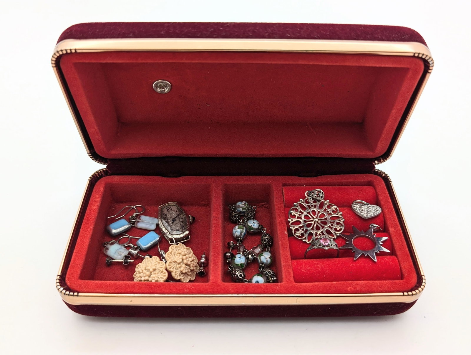 Lot of Ladies Jewelry with Red Case - Some Sterling Silver: Jewelry