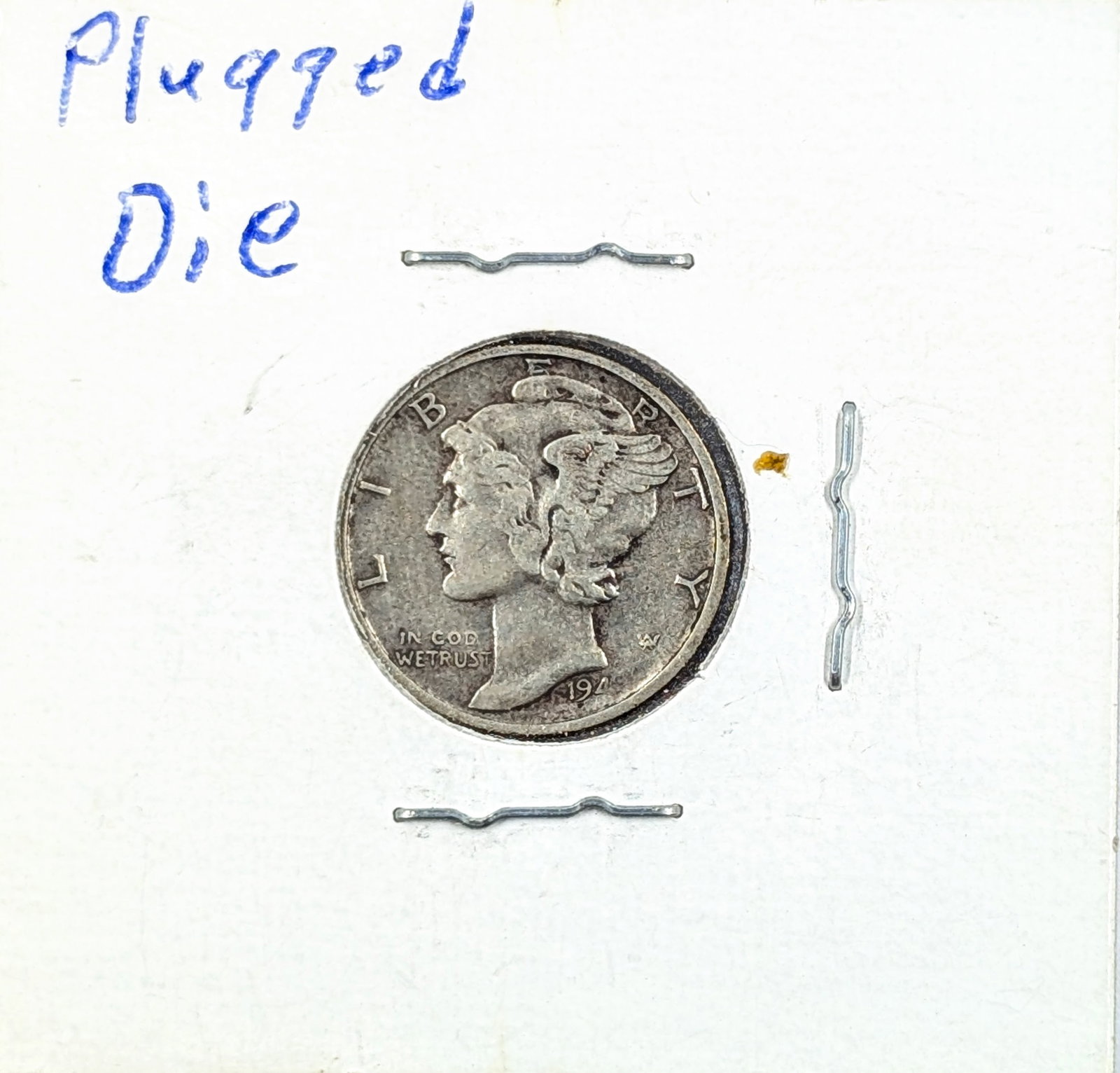 Error Plugged Die 194X-S Silver Mercury Dime: Silver