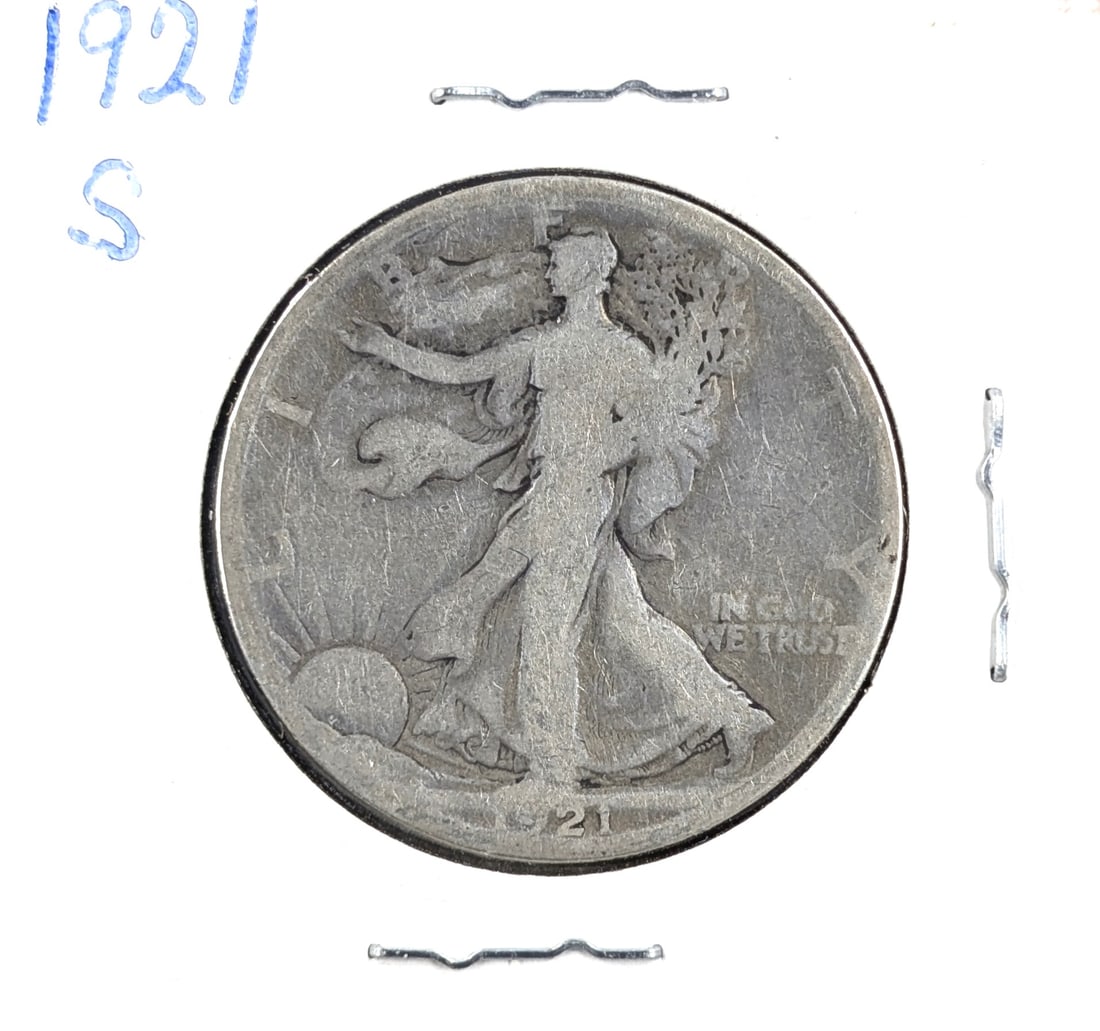 1921-S Silver Walking Liberty Half Dollar- Key Date, Soft Toning - 2