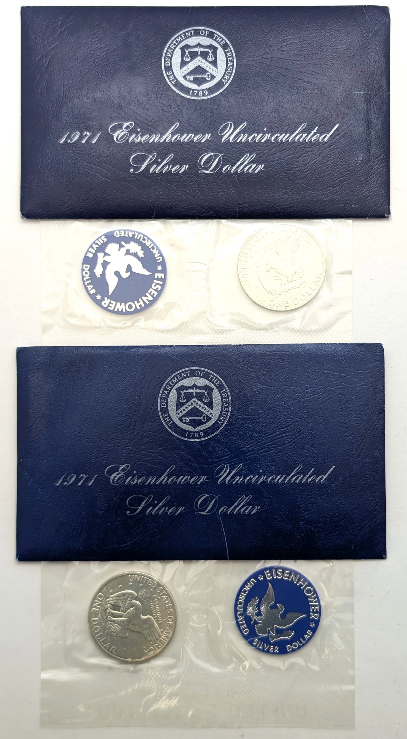 Lot of 2 1971 Eisenhower " Ike" Uncirculated Silver Dollars - 2