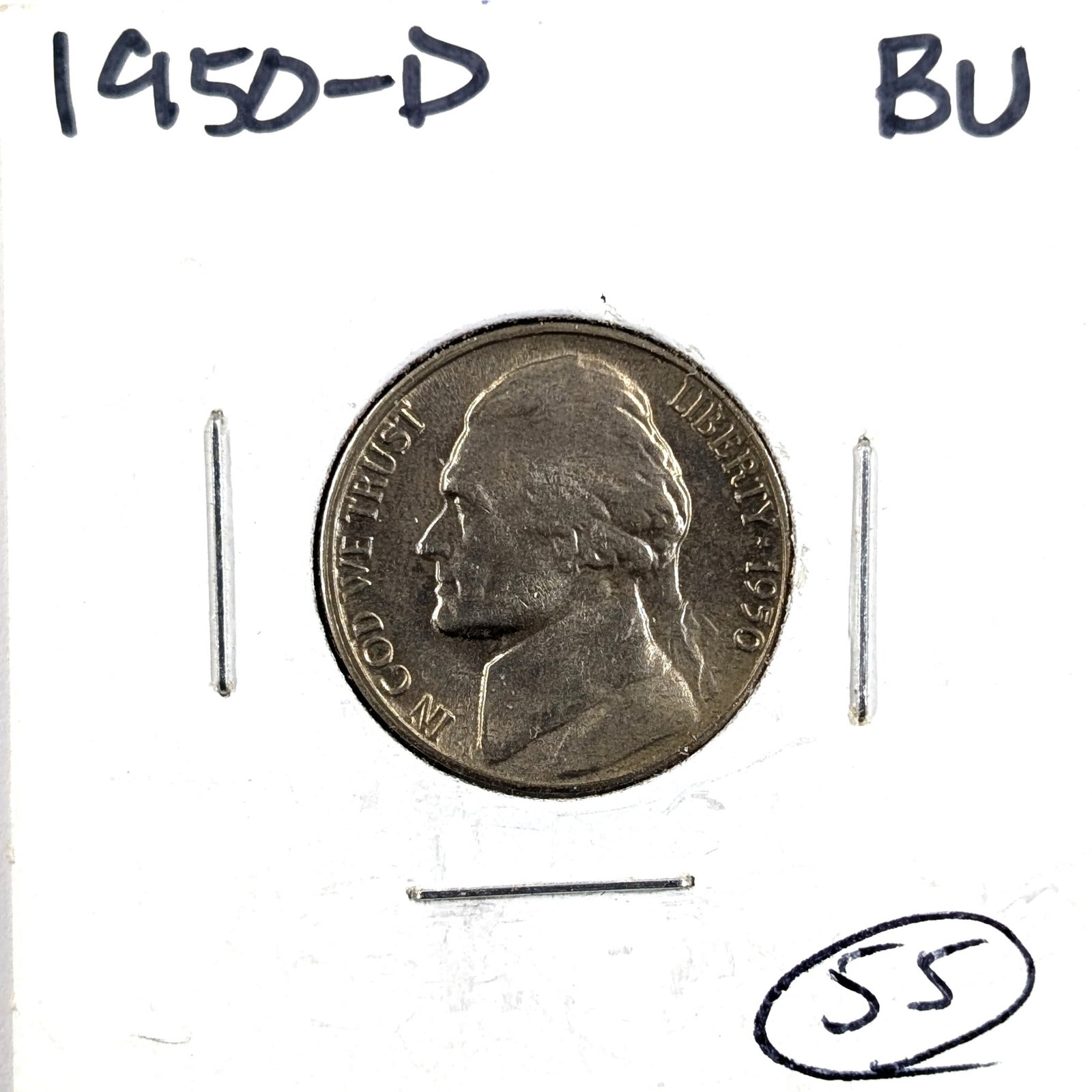1950-D Jefferson Nickel- Key Date, BU, Toned - 2