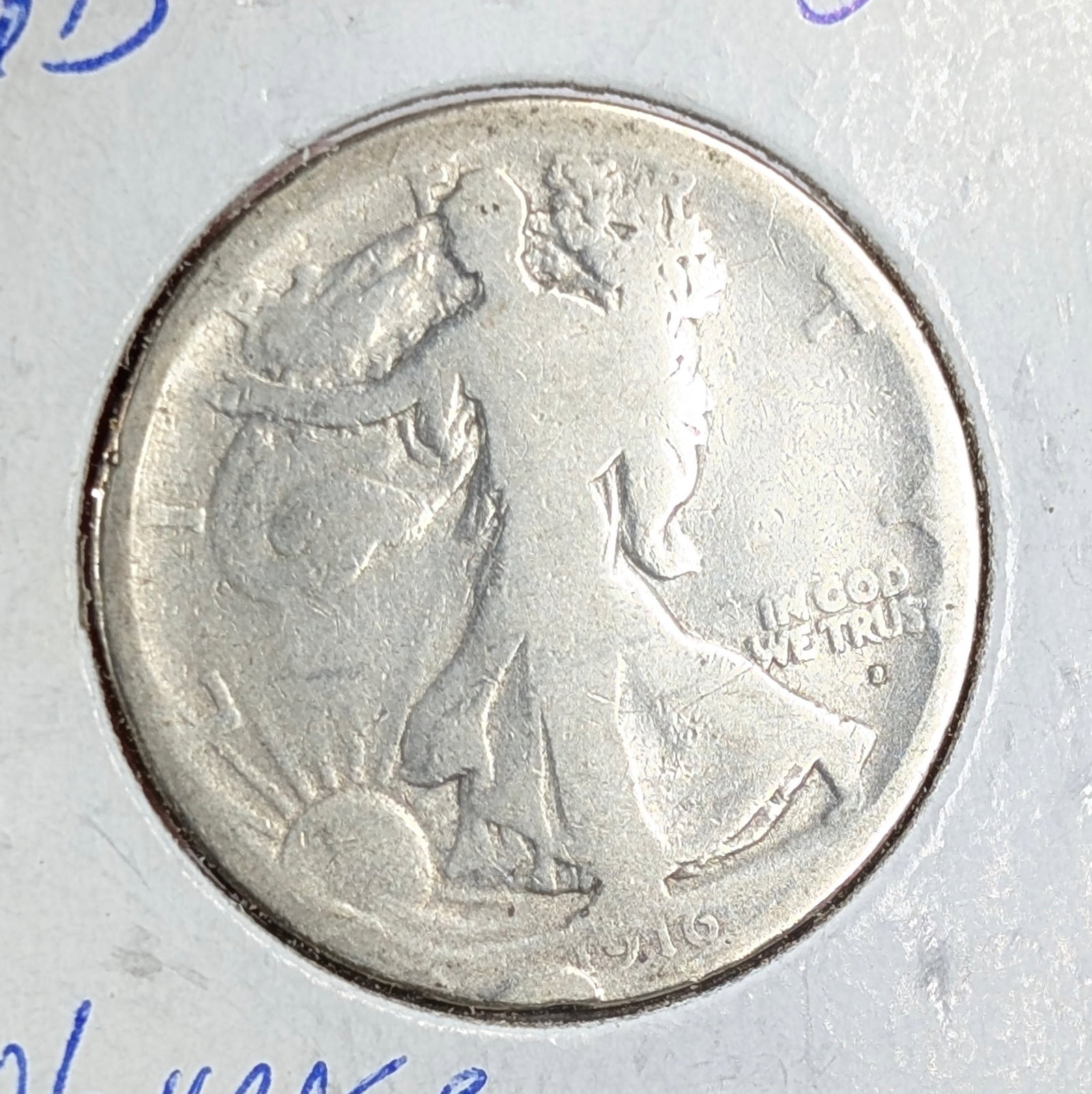 1916-D Silver Walking Liberty Half Dollar - Obverse Mint Mark, Semi-key Date - 3