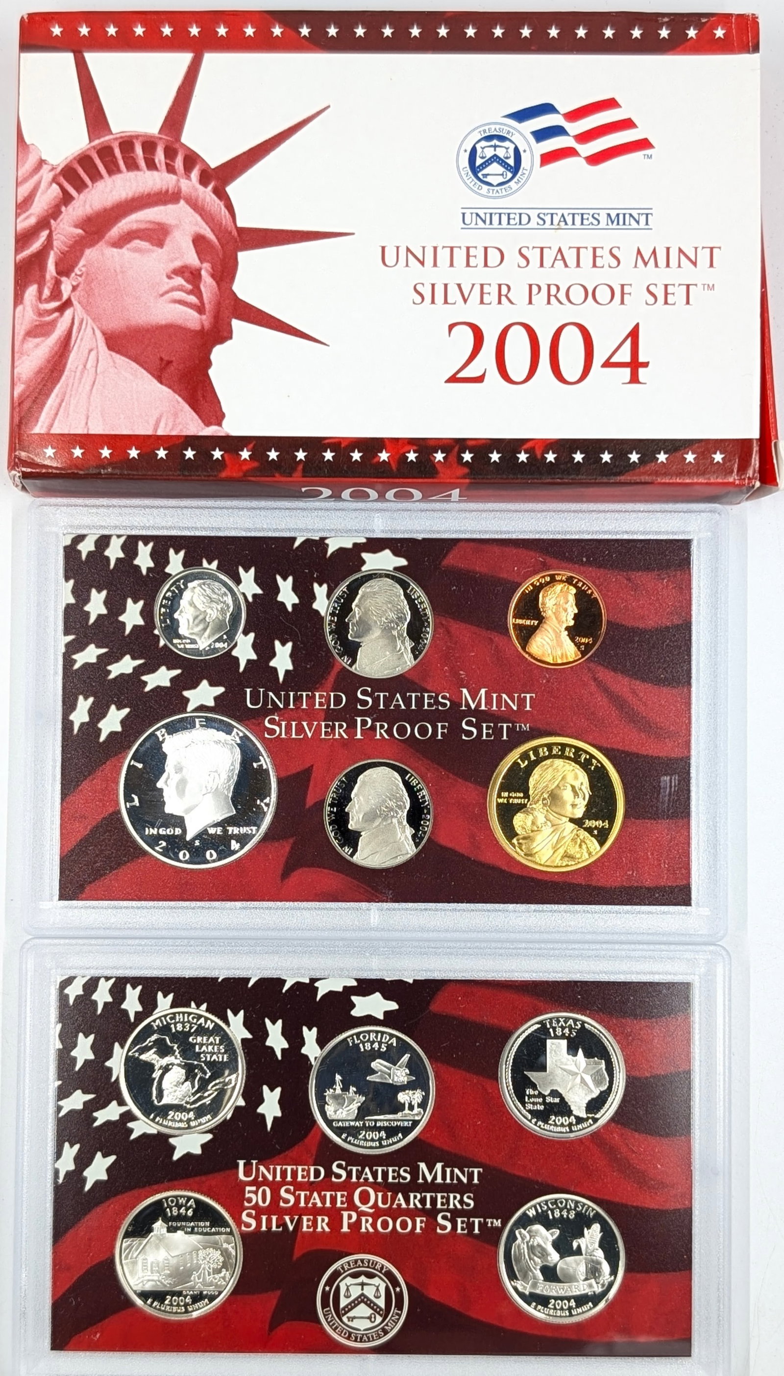 2004 Silver US Mint Proof Set w/ Silver Half, Quarters & Dime w/ COA (1 of 3)