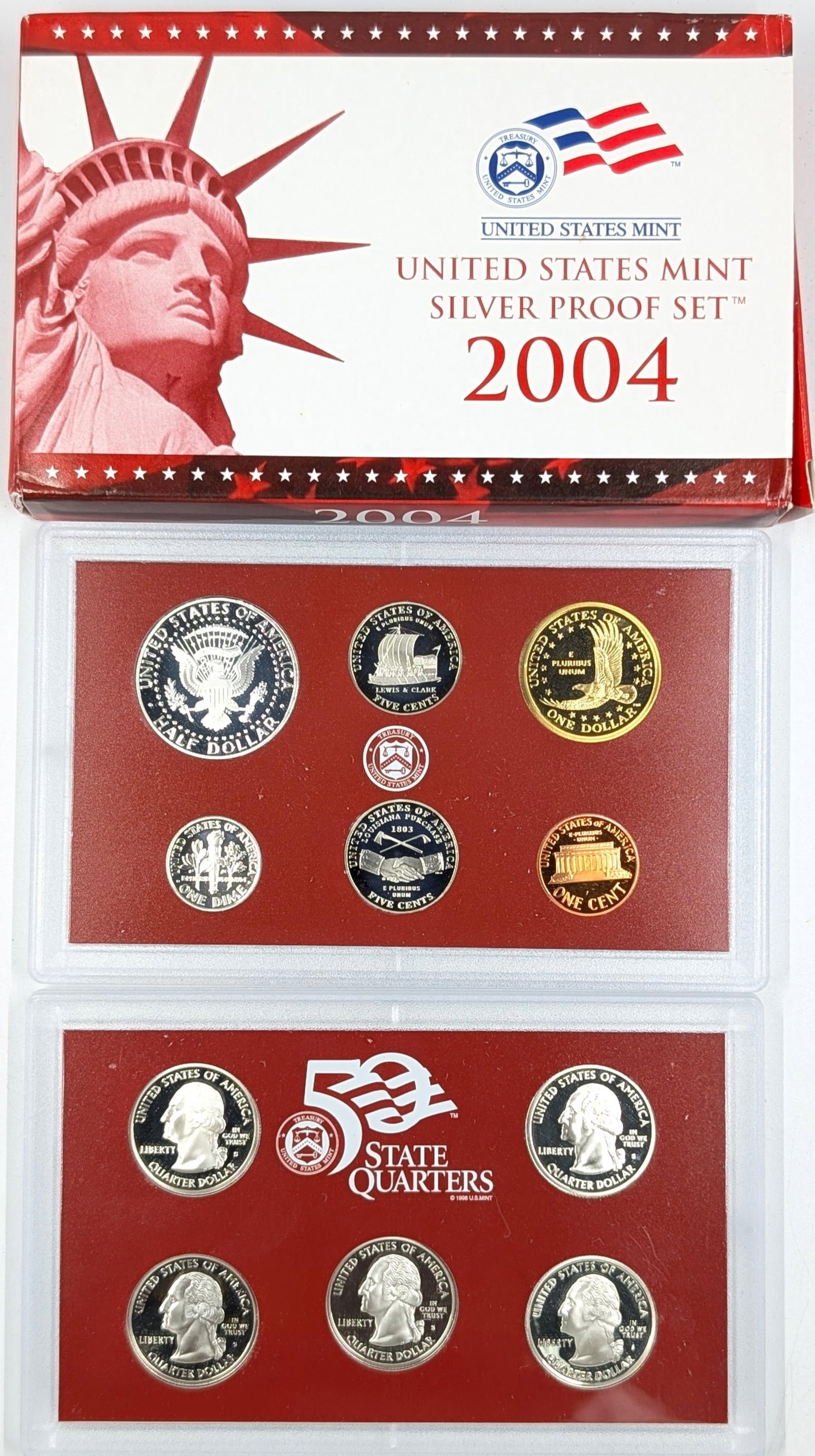 2004 Silver US Mint Proof Set w/ Silver Half, Quarters & Dime w/ COA - 2