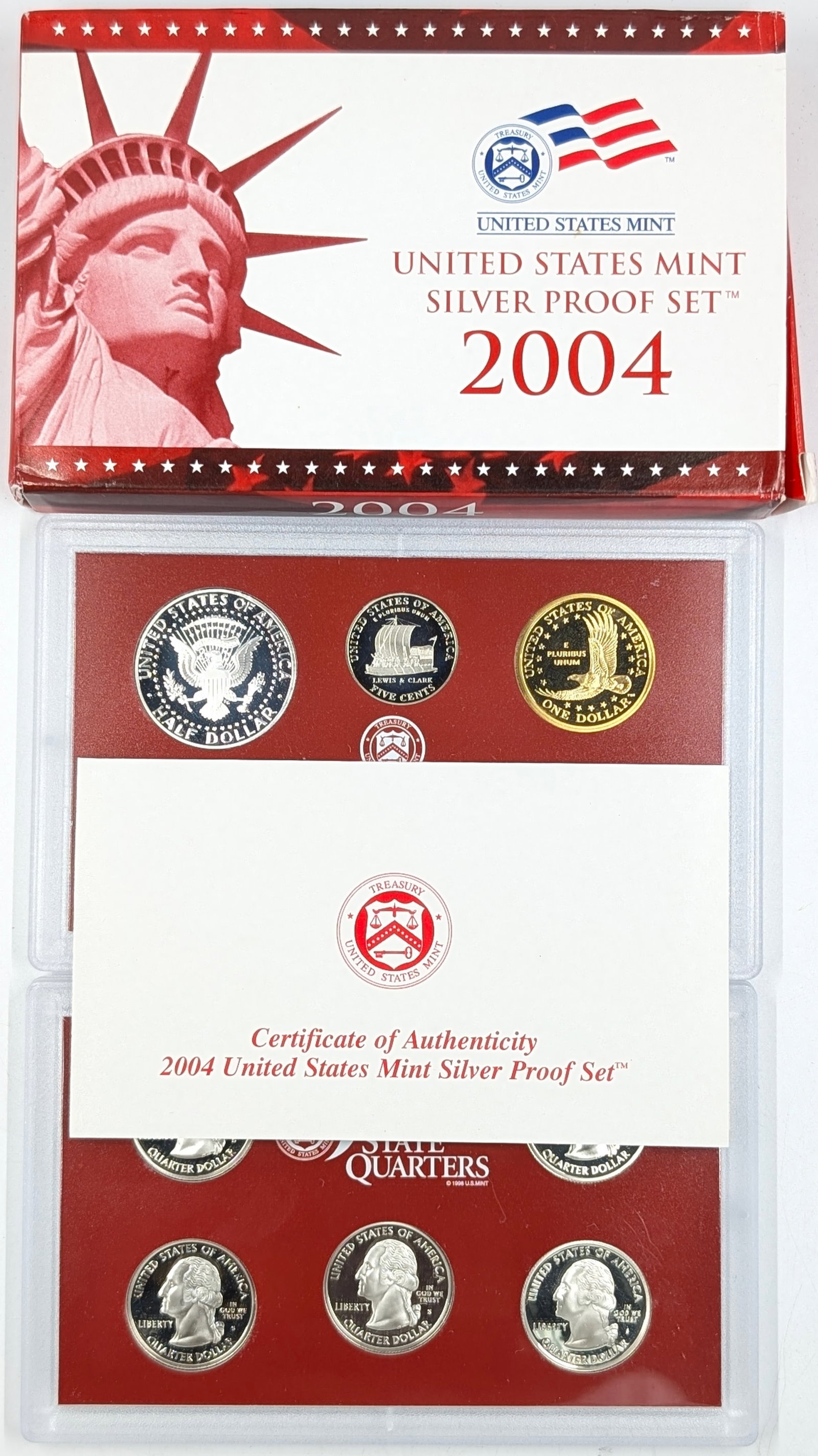 2004 Silver US Mint Proof Set w/ Silver Half, Quarters & Dime w/ COA - 3
