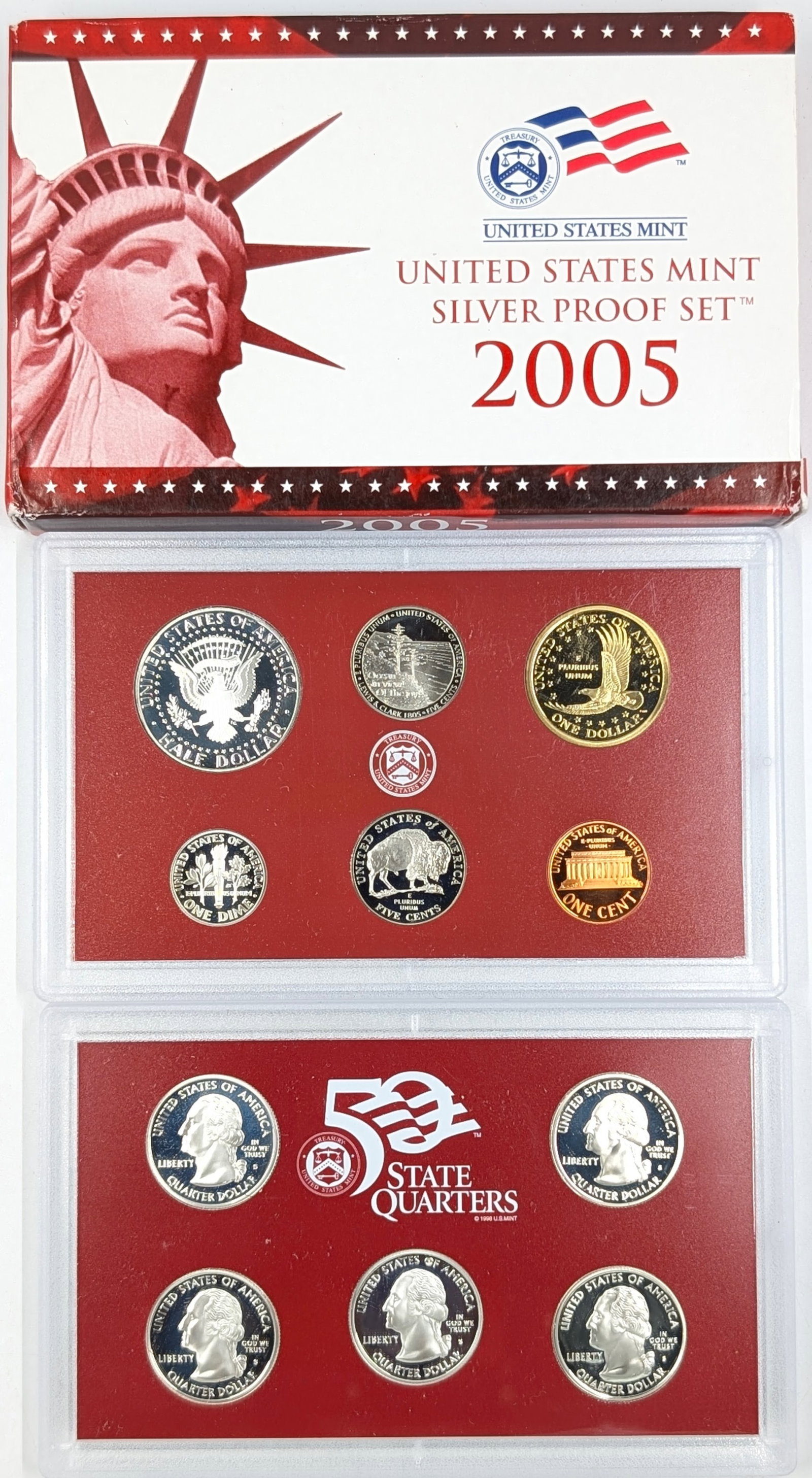 2005 Silver US Mint Proof Set w/ Silver Half, Quarters & Dime w/ COA - 2