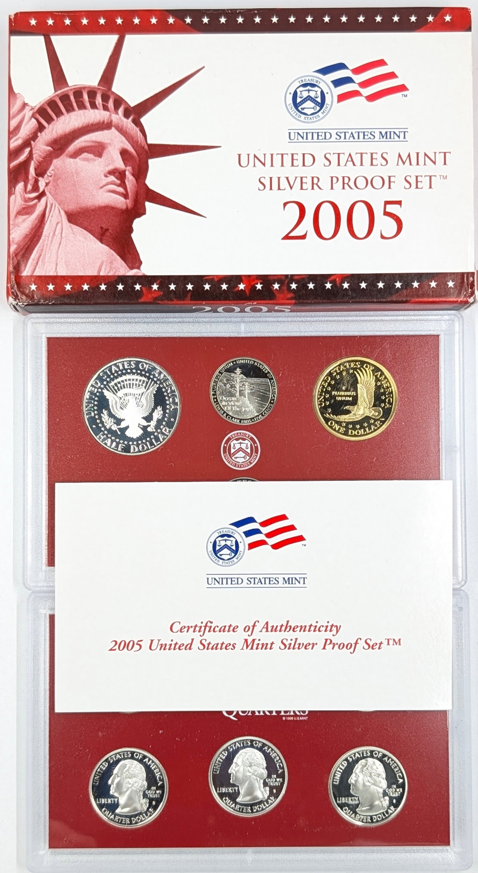 2005 Silver US Mint Proof Set w/ Silver Half, Quarters & Dime w/ COA - 3