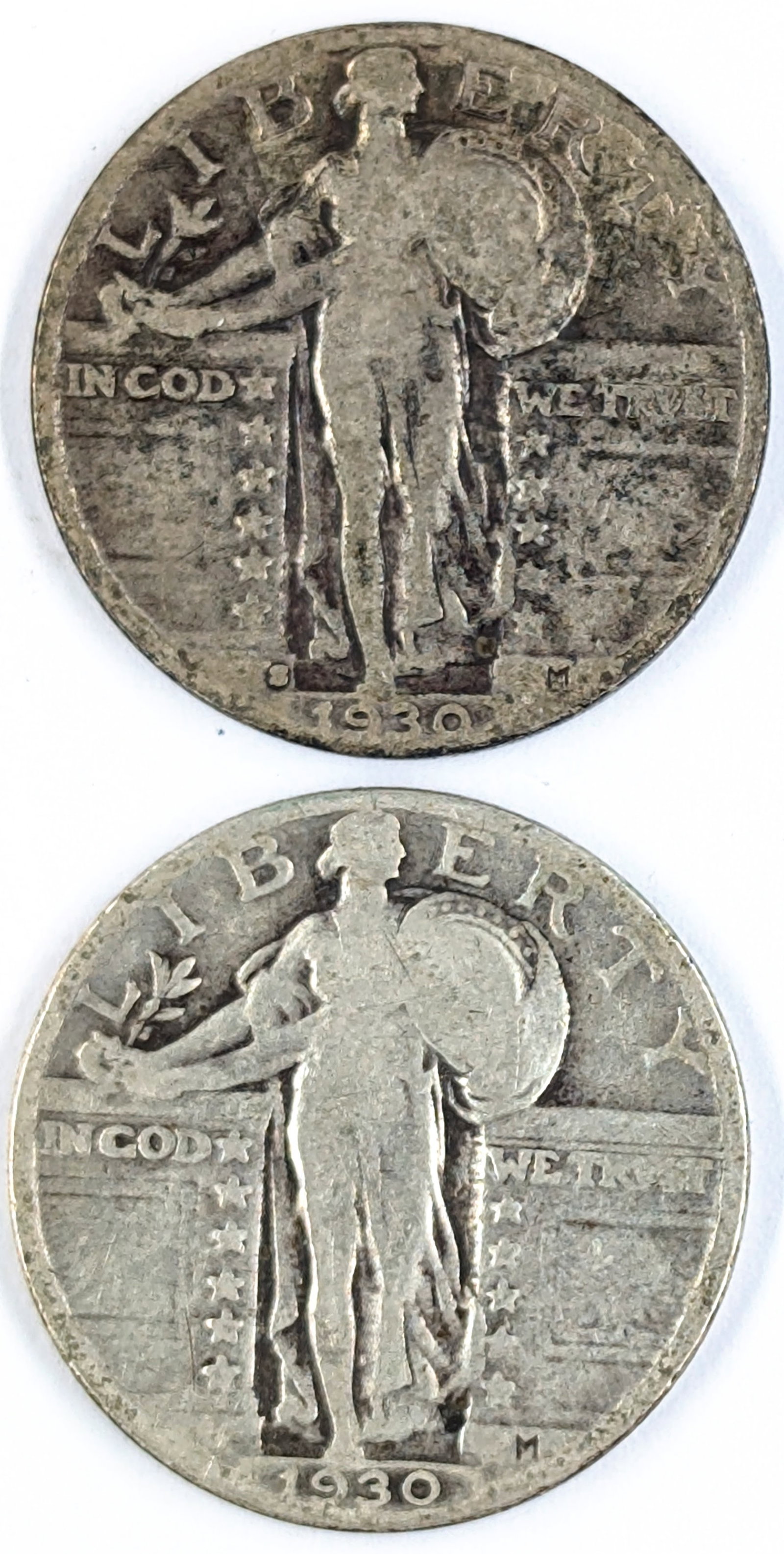 Lot of 2 Silver Standing Liberty Quarters - 1930 P/S (1 of 2)