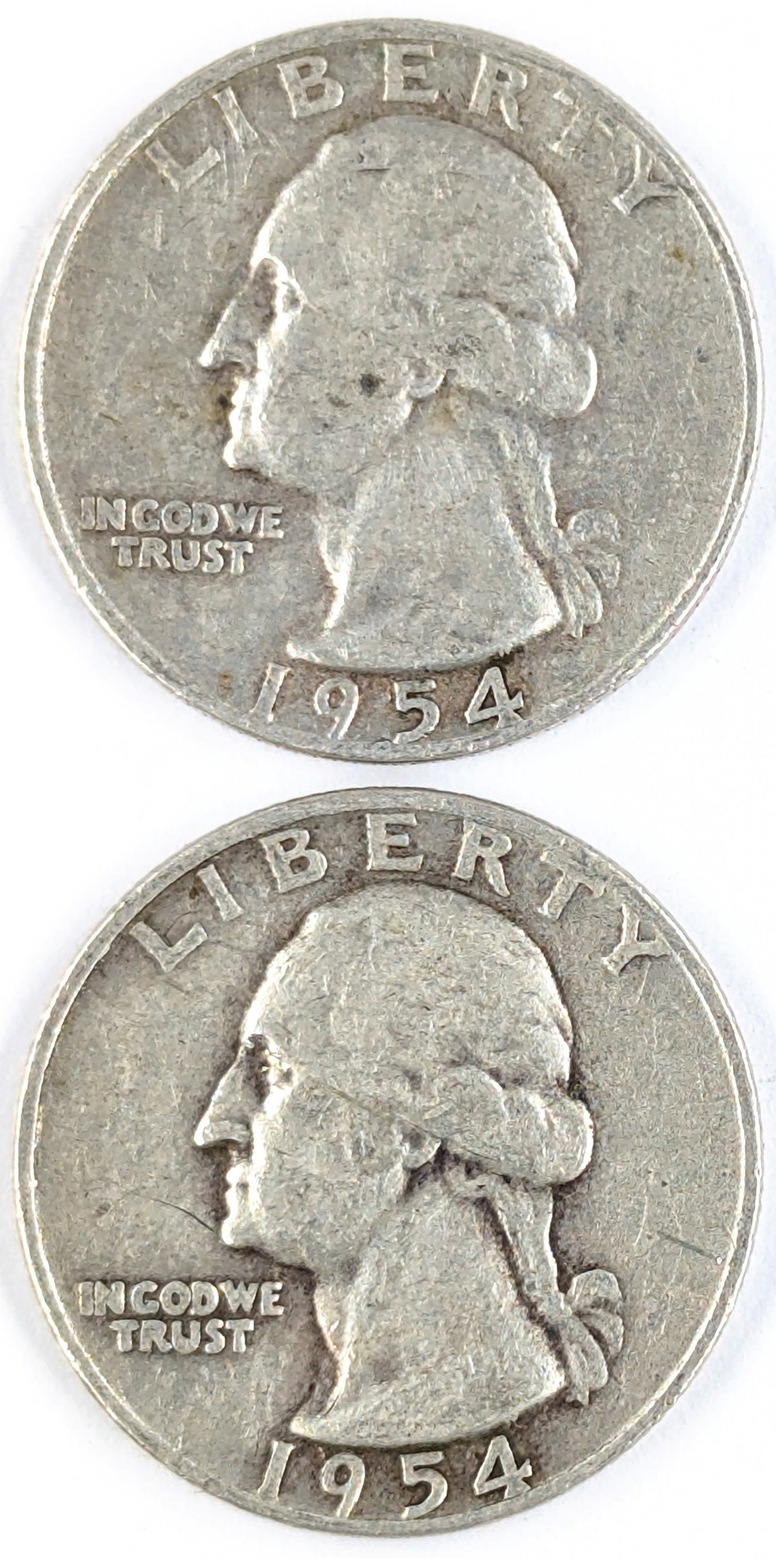 Lot of 2 Silver Washington Quarters - Both 1954-D: Silver
