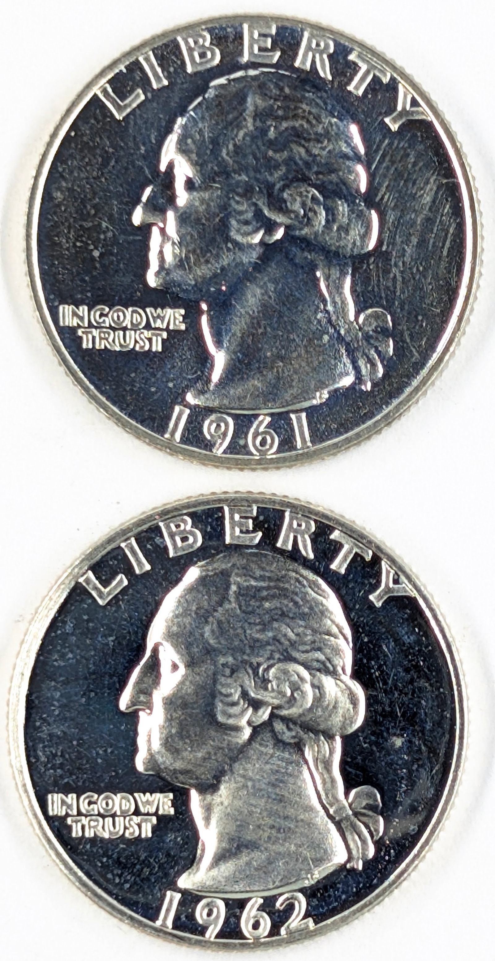 Lot of 2 Proof Silver Washington Quarters - 1961, 1962: Silver