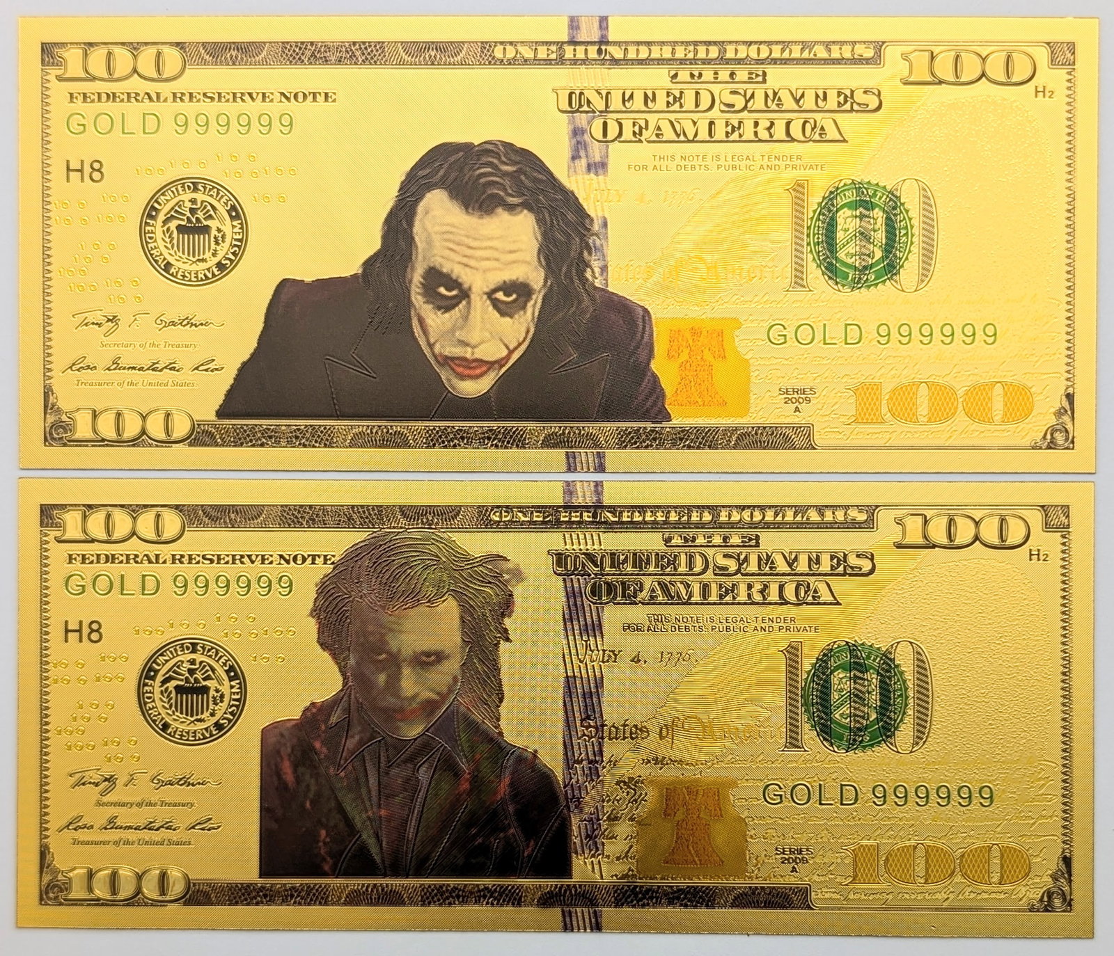 Lot of 2 Joker Gold foil $100 design: Goldfoil