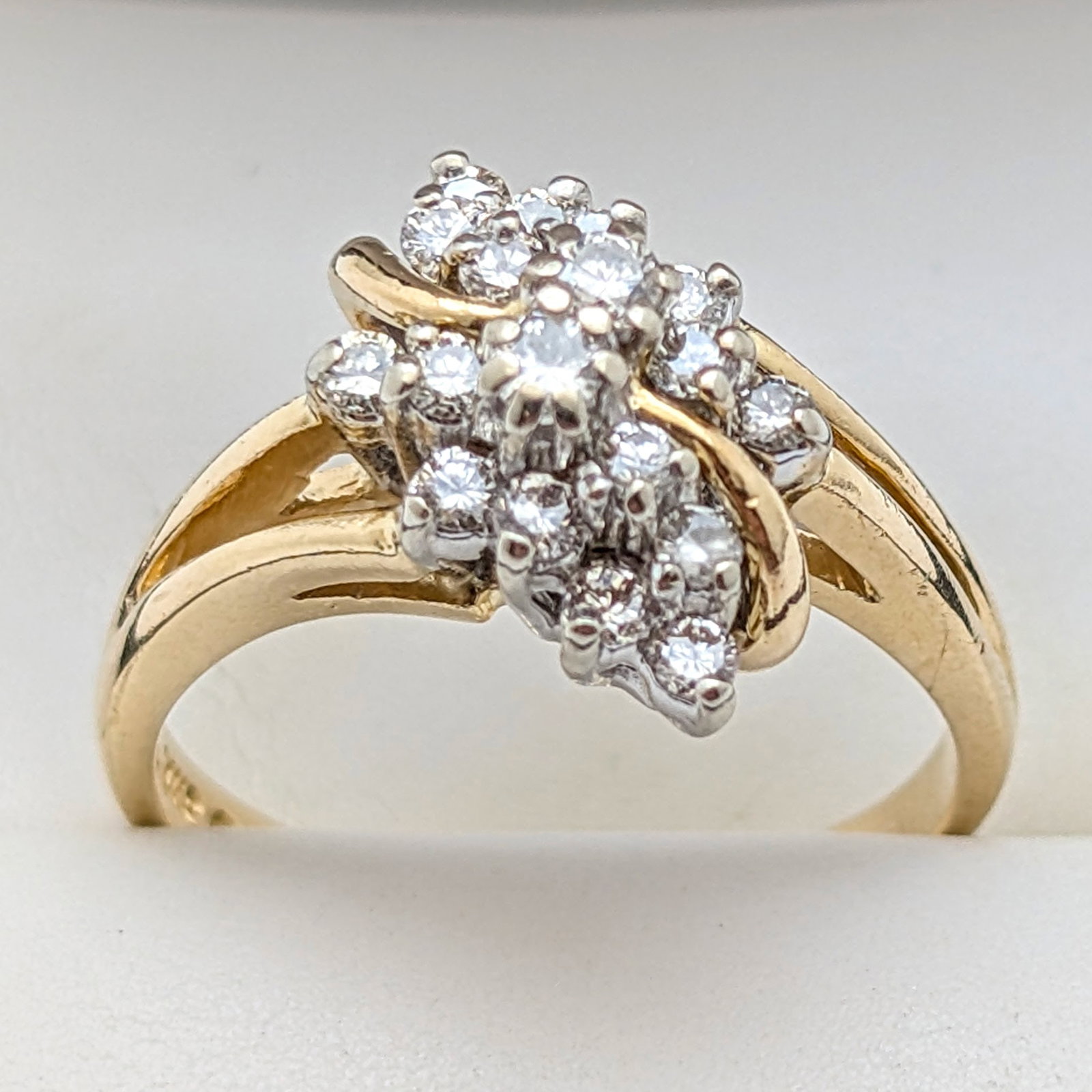 14K Gold Diagonal Diamond Cluster Ladies Ring - 4.0g (1 of 6)