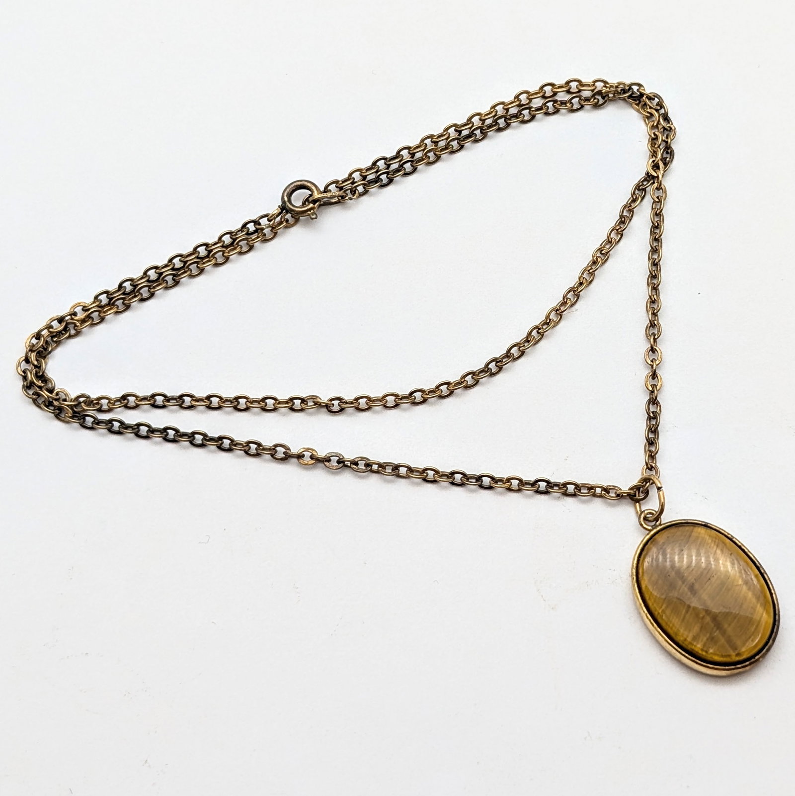 Gold filled Oval Tiger Eye Pendant Ladies Necklace by Krementz (1 of 6)