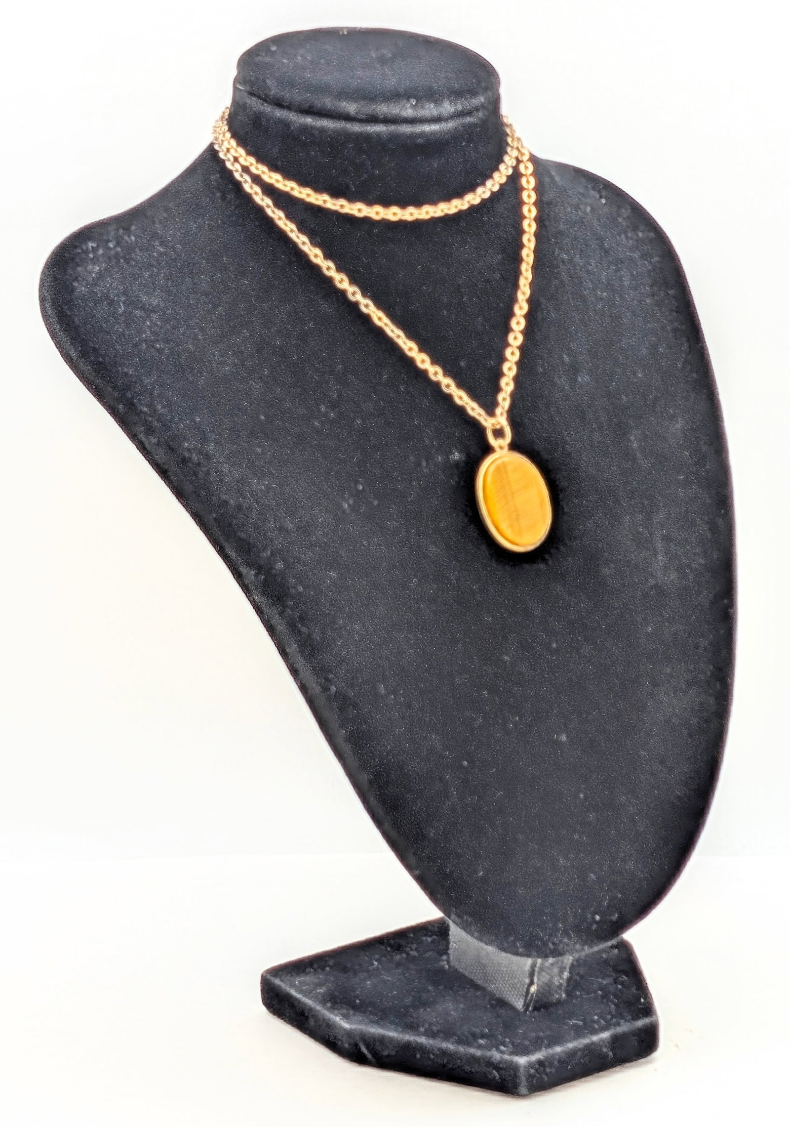 Gold filled Oval Tiger Eye Pendant Ladies Necklace by Krementz - 2