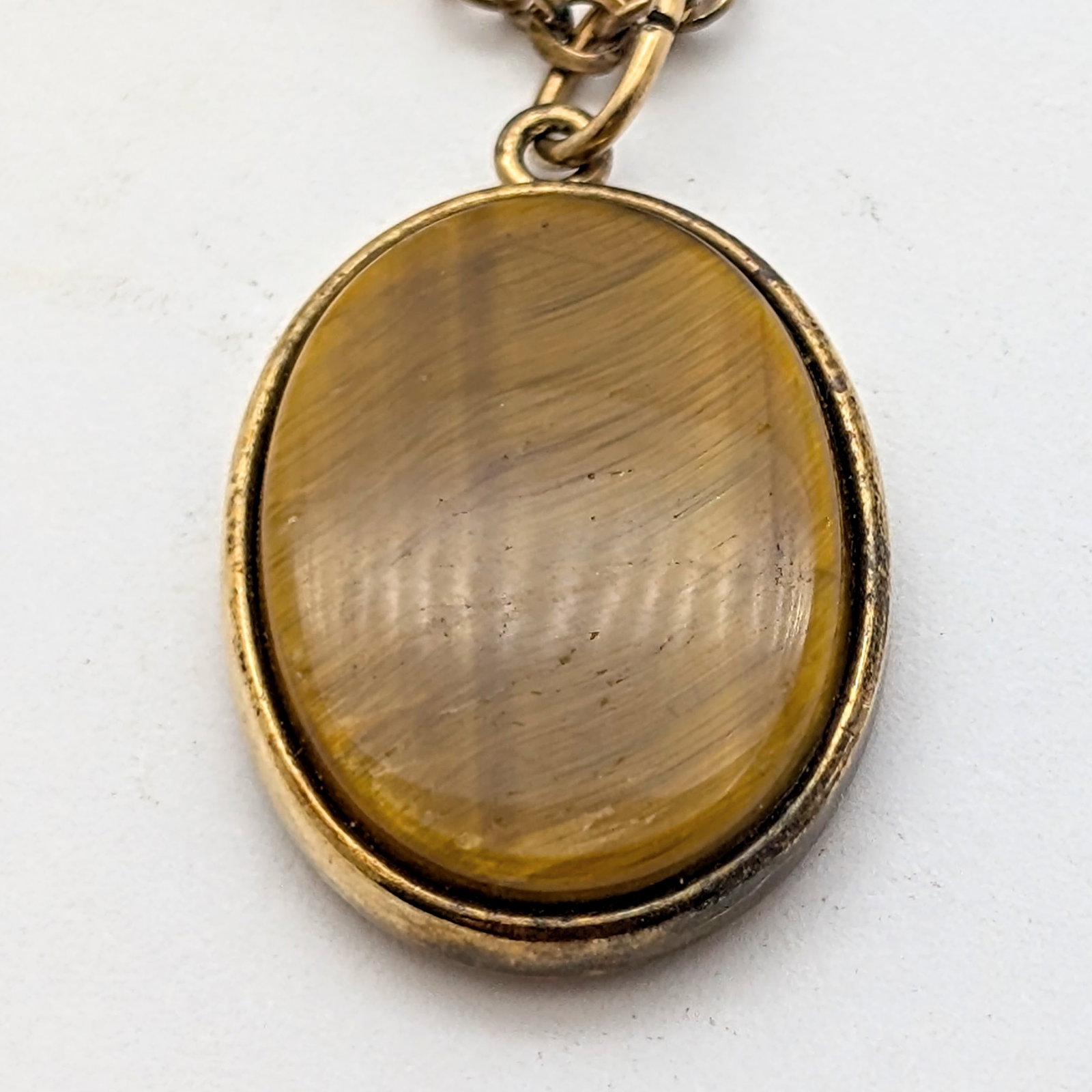Gold filled Oval Tiger Eye Pendant Ladies Necklace by Krementz - 3