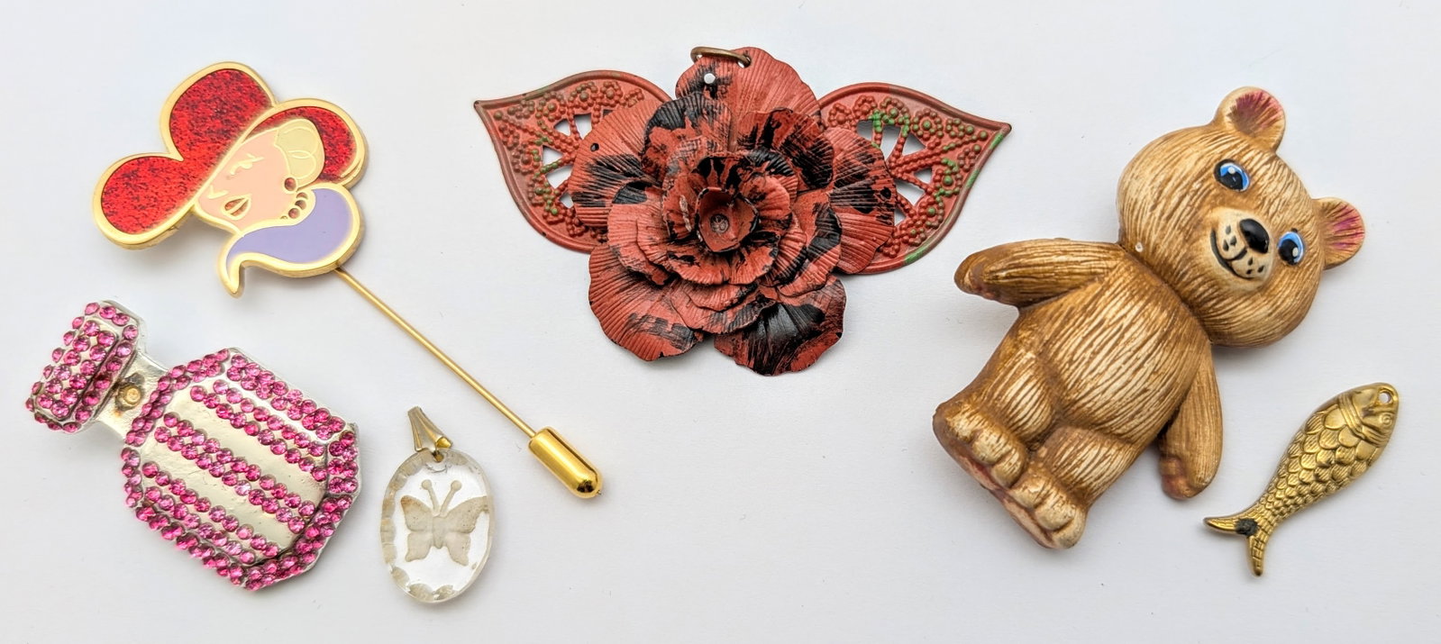Large Lot of Pendants, Stick Pins, Brooches, Watch Pendants etc. - 2