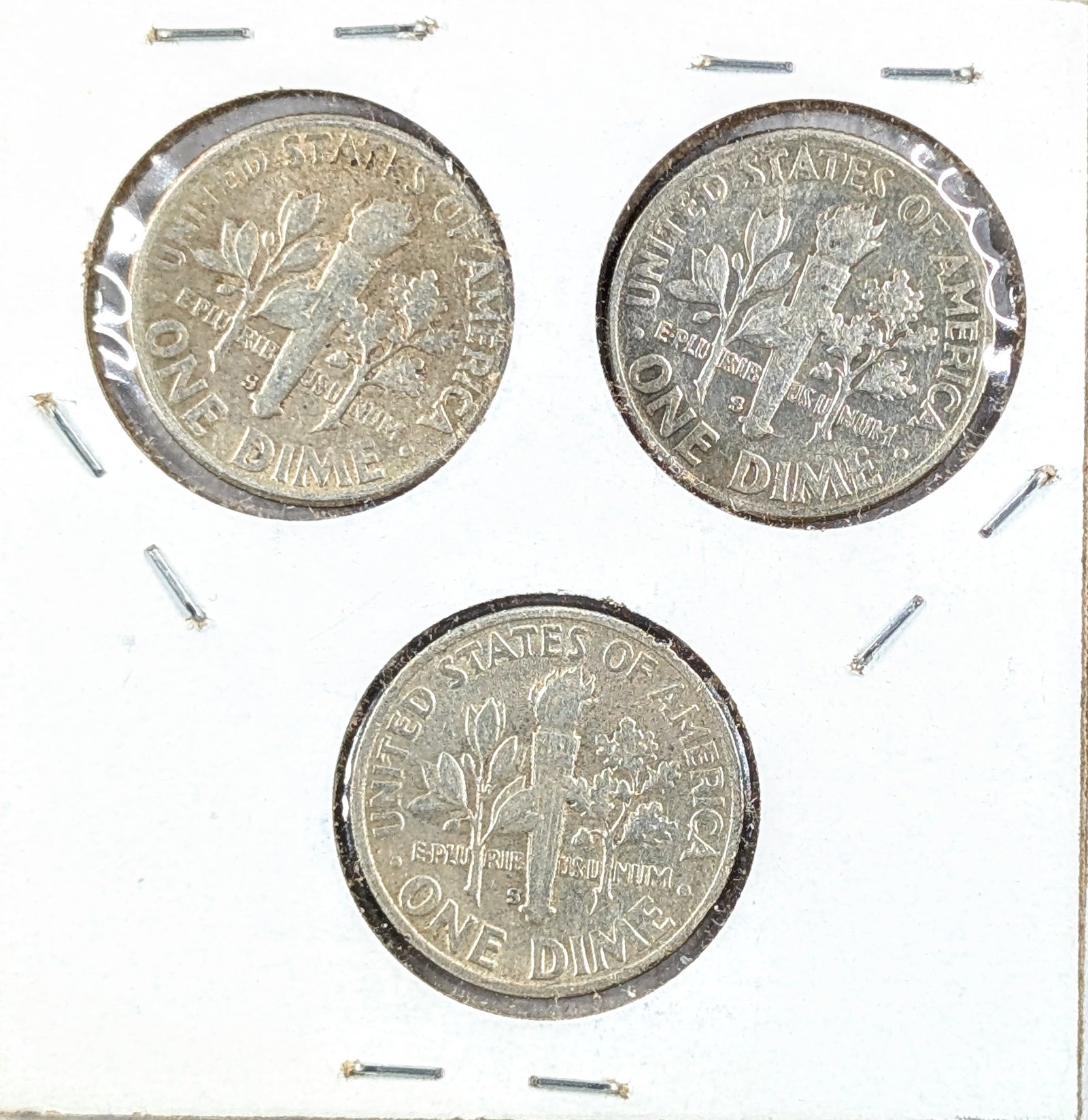 Lot of 3 Silver Roosevelt Dimes - 1949-S, 1950-S, 1951-S - 2