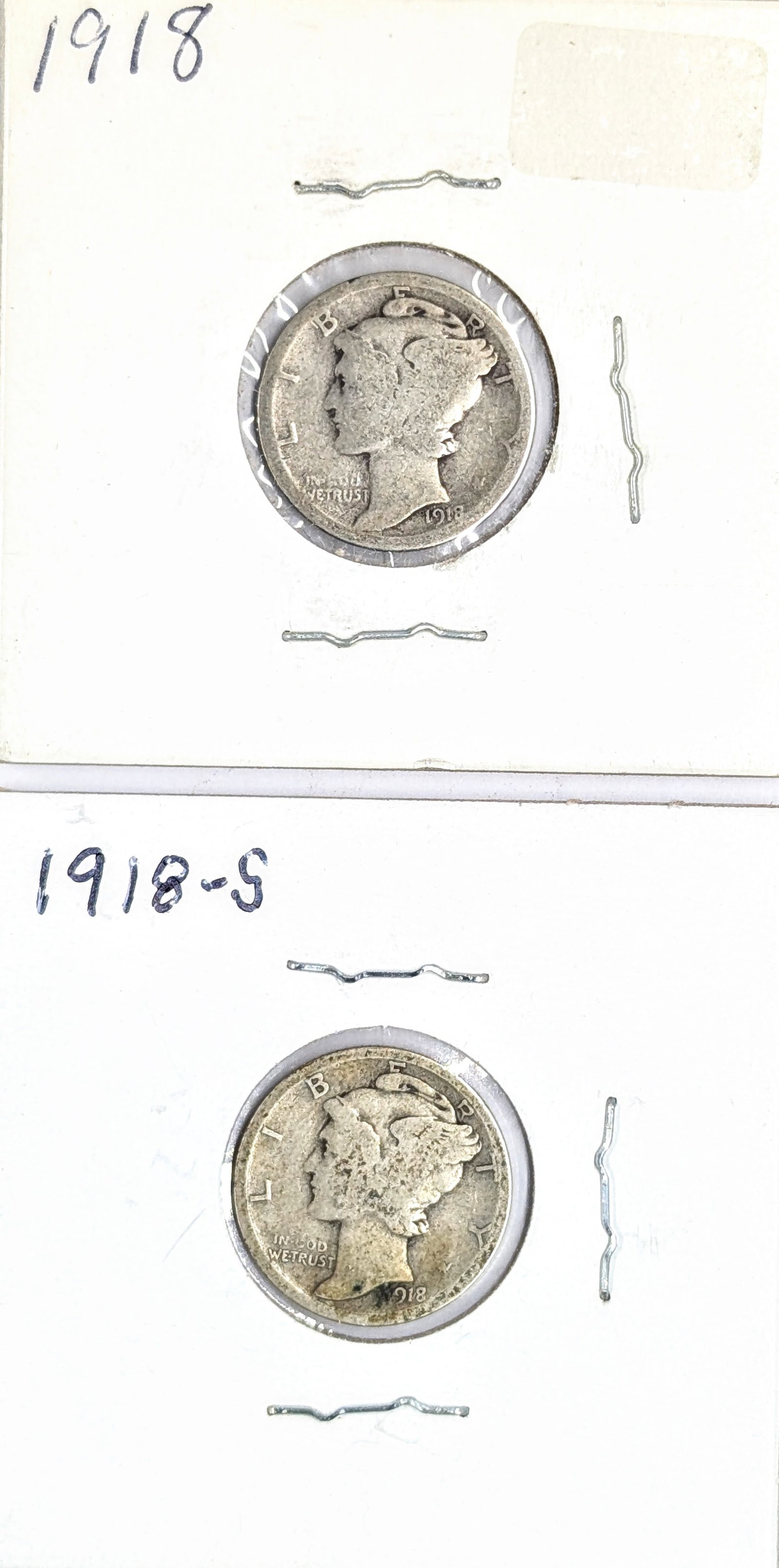 Lot of 2 Silver Mercury Dimes - 1918 P/S (1 of 2)