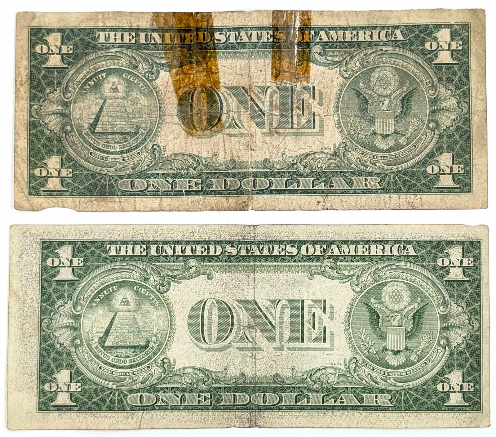 Lot of 2 - 1935-F $1 Notes - Silver Certificates - Triple Serial # 11179666 - 1 is Star Note - 2