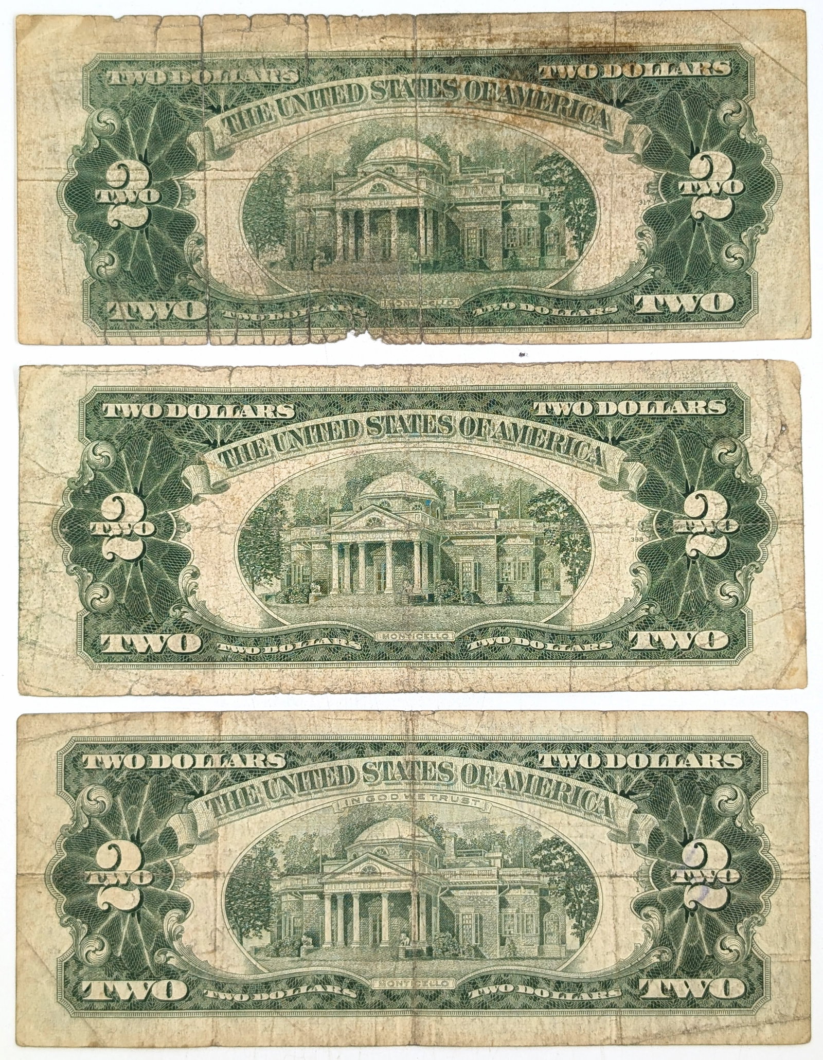 Lot of 3 - $2 Notes - Red Seals - 1928-F, 1953, 1963 - 2